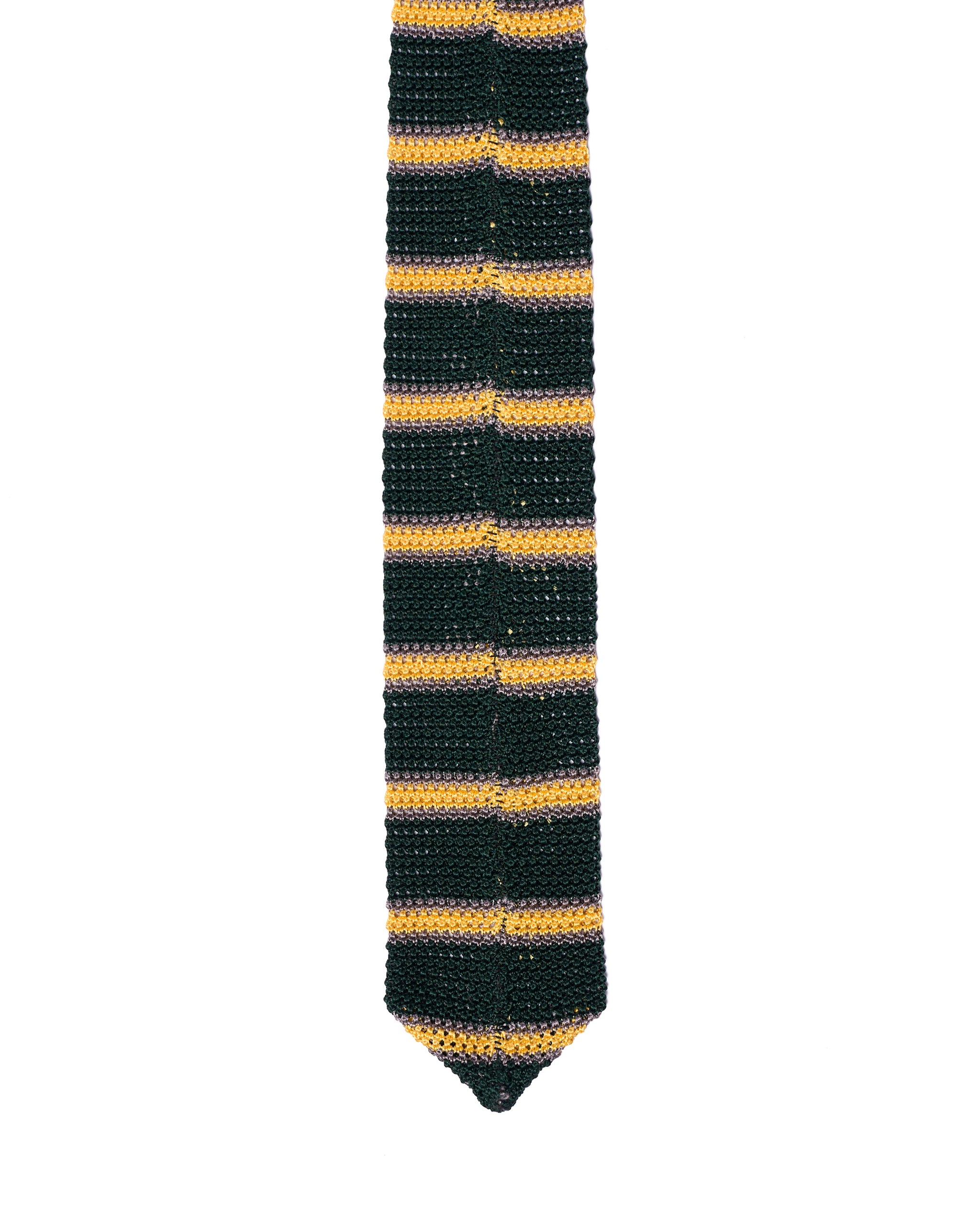 Knitted tie - Green with yellow stripe