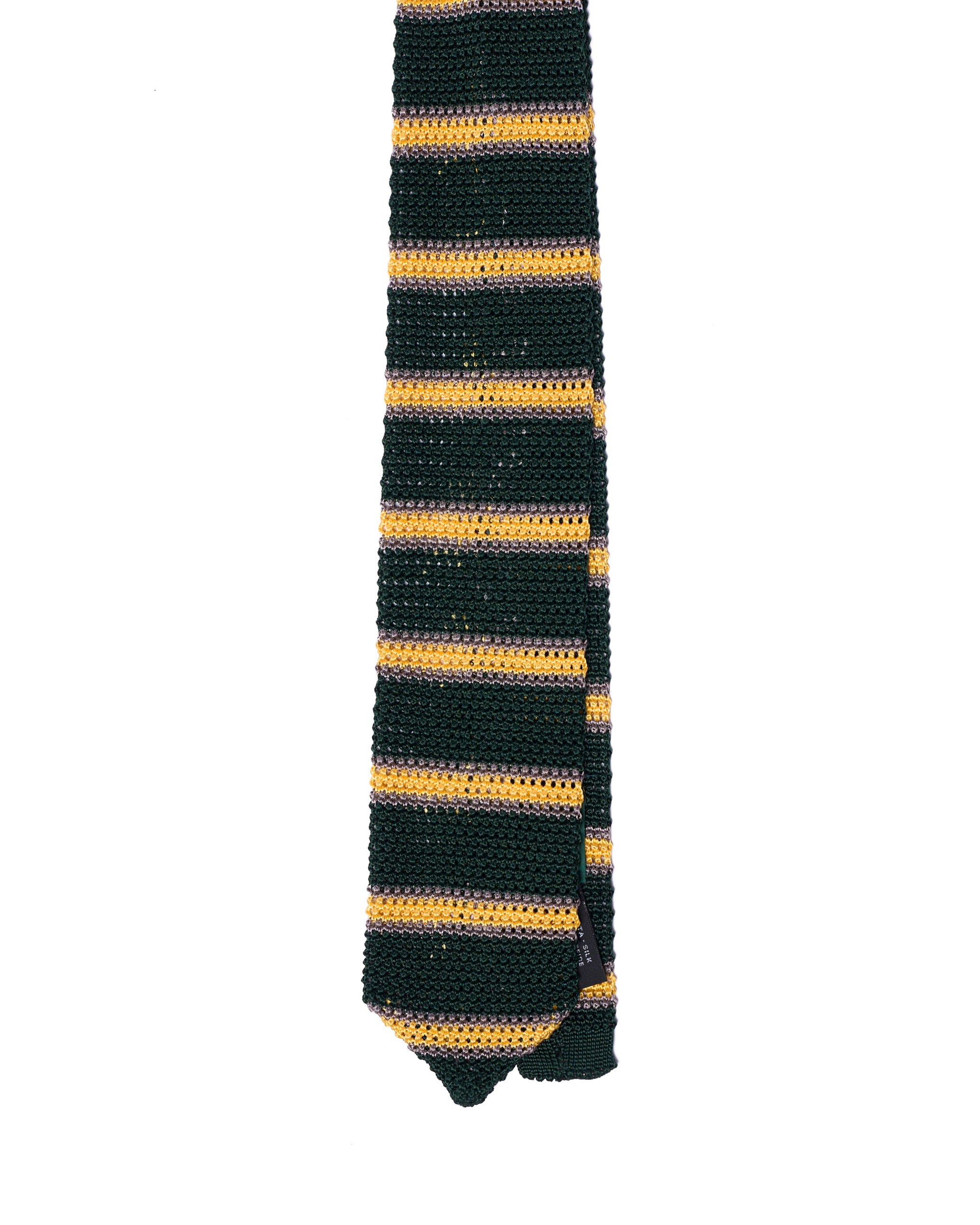 Knitted tie - Green with yellow stripe