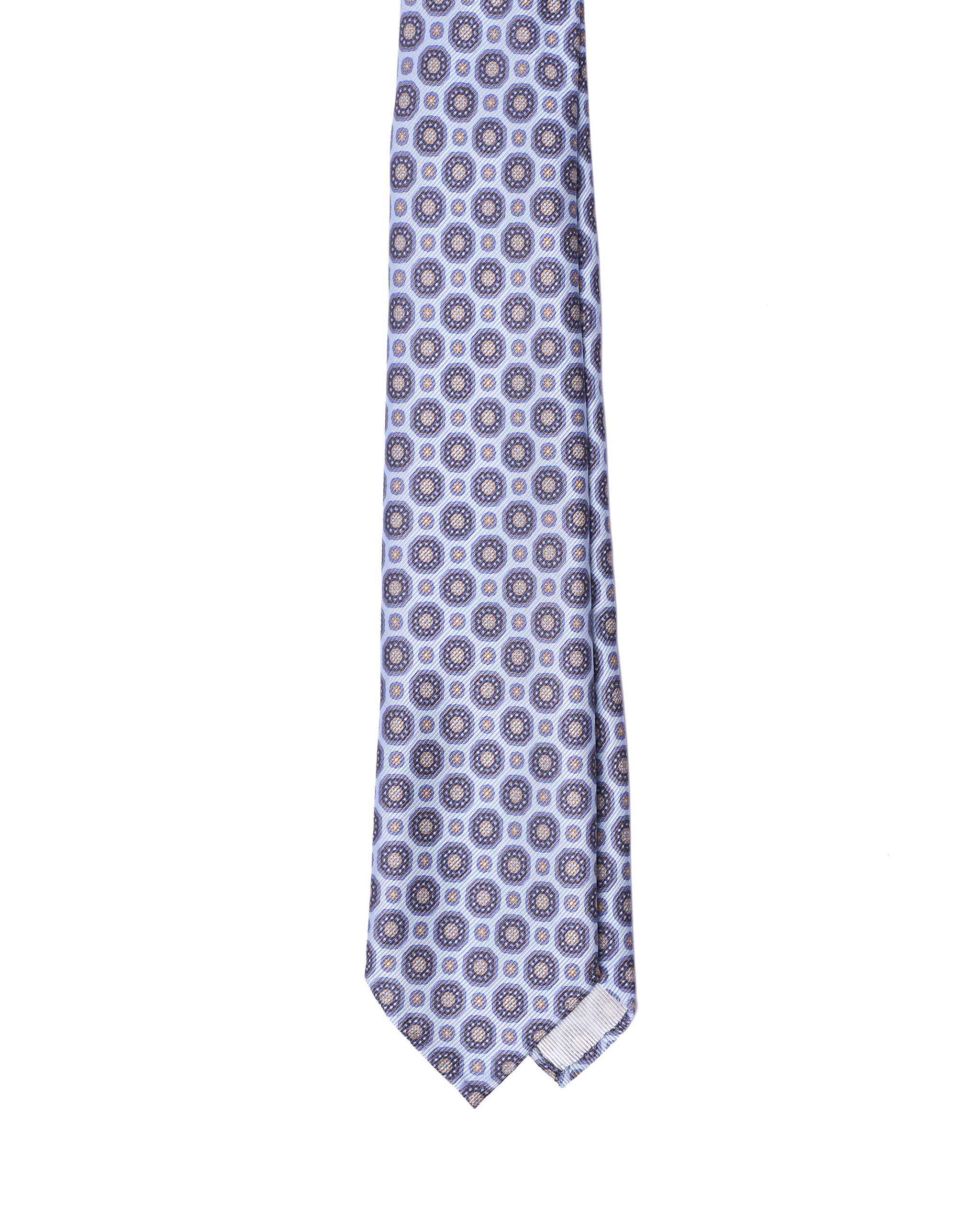 Printed tie - 7 Fold - Navy medallion with sky blue