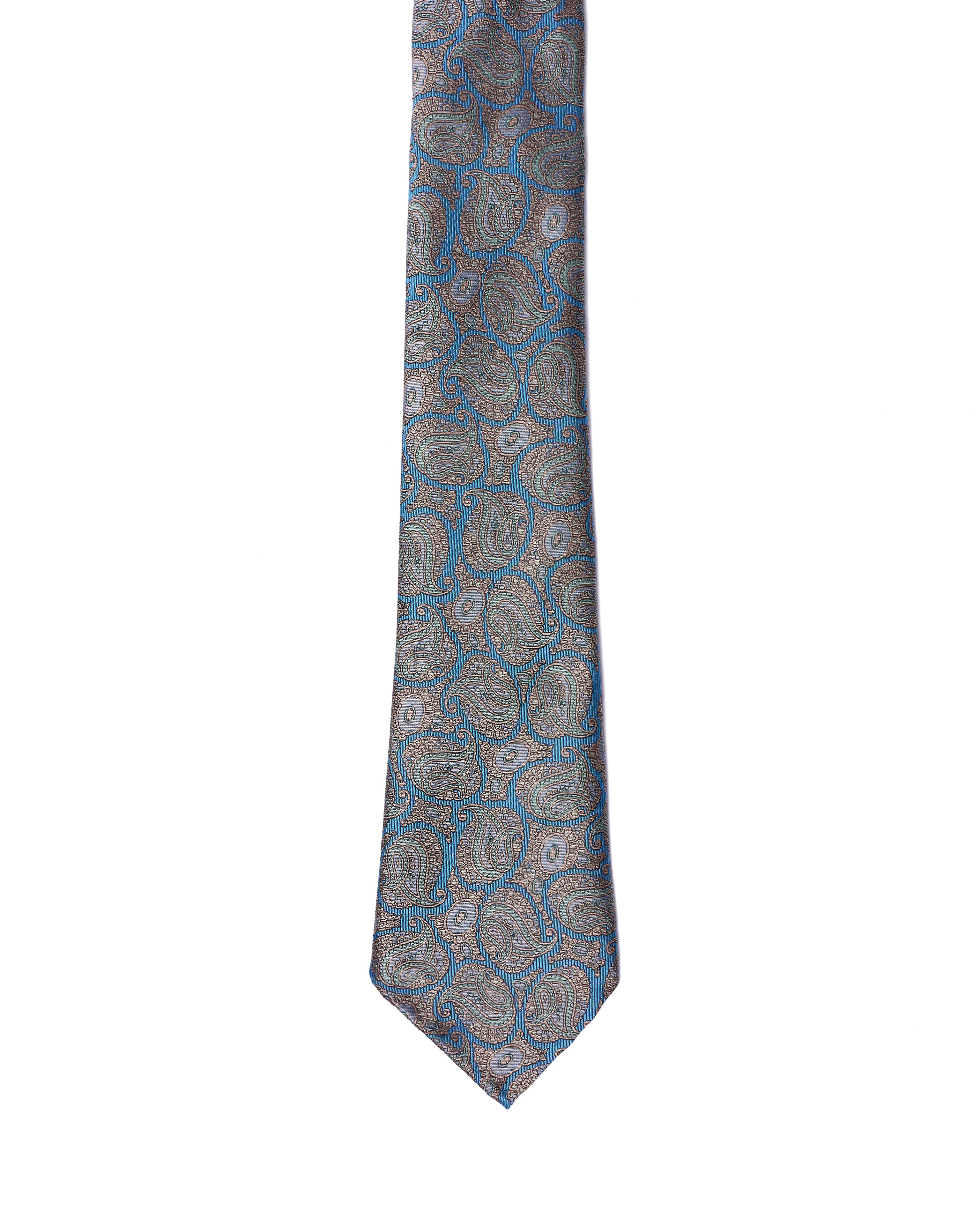 Jacquard tie - 7 Fold - Turquoise gingham with ocean blue