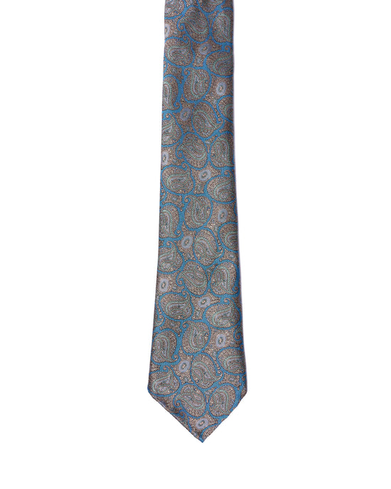 Jacquard tie - 7 Fold - Turquoise gingham with ocean blue