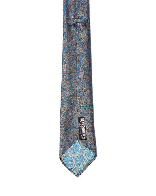 Jacquard tie - 7 Fold - Turquoise gingham with ocean blue