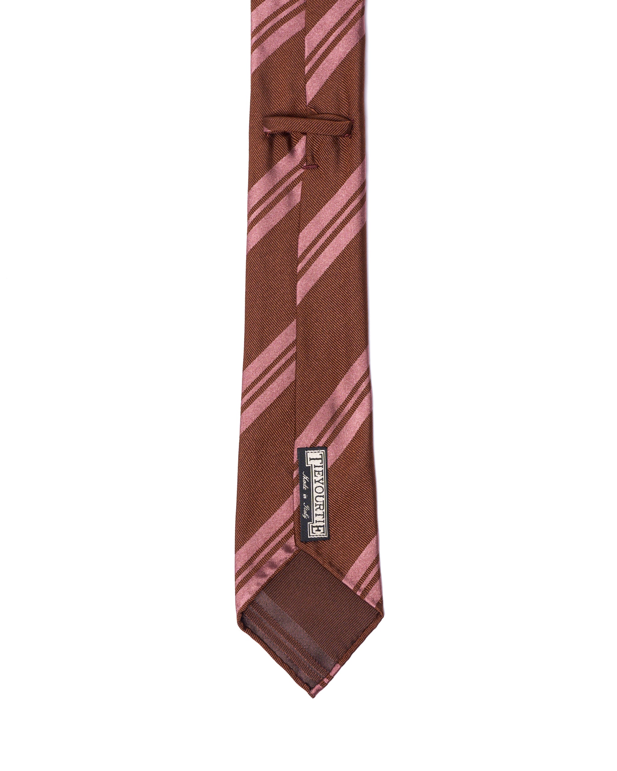 Jacquard tie - 7 Fold - Pink regimental stripe with brown