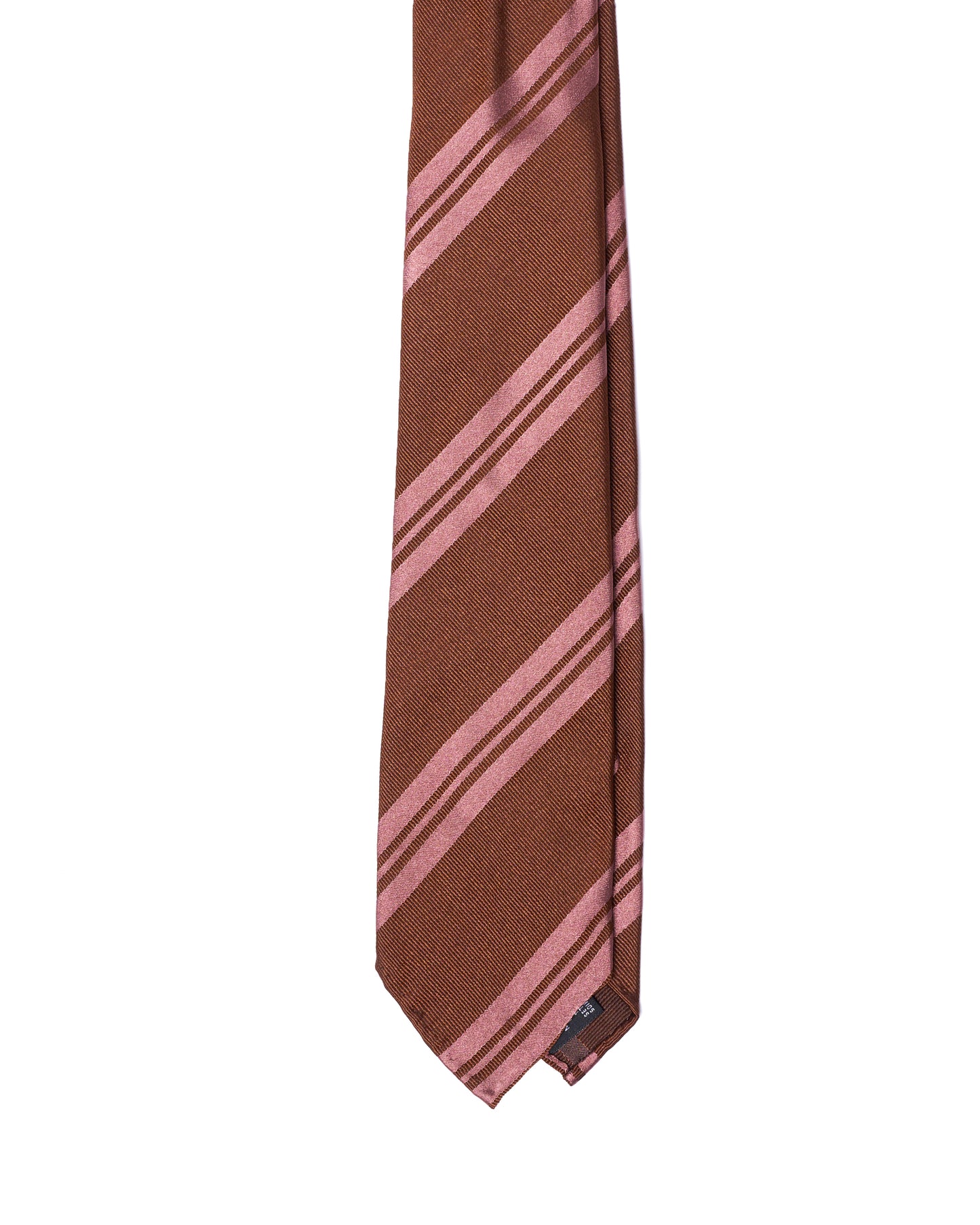 Jacquard tie - 7 Fold - Pink regimental stripe with brown