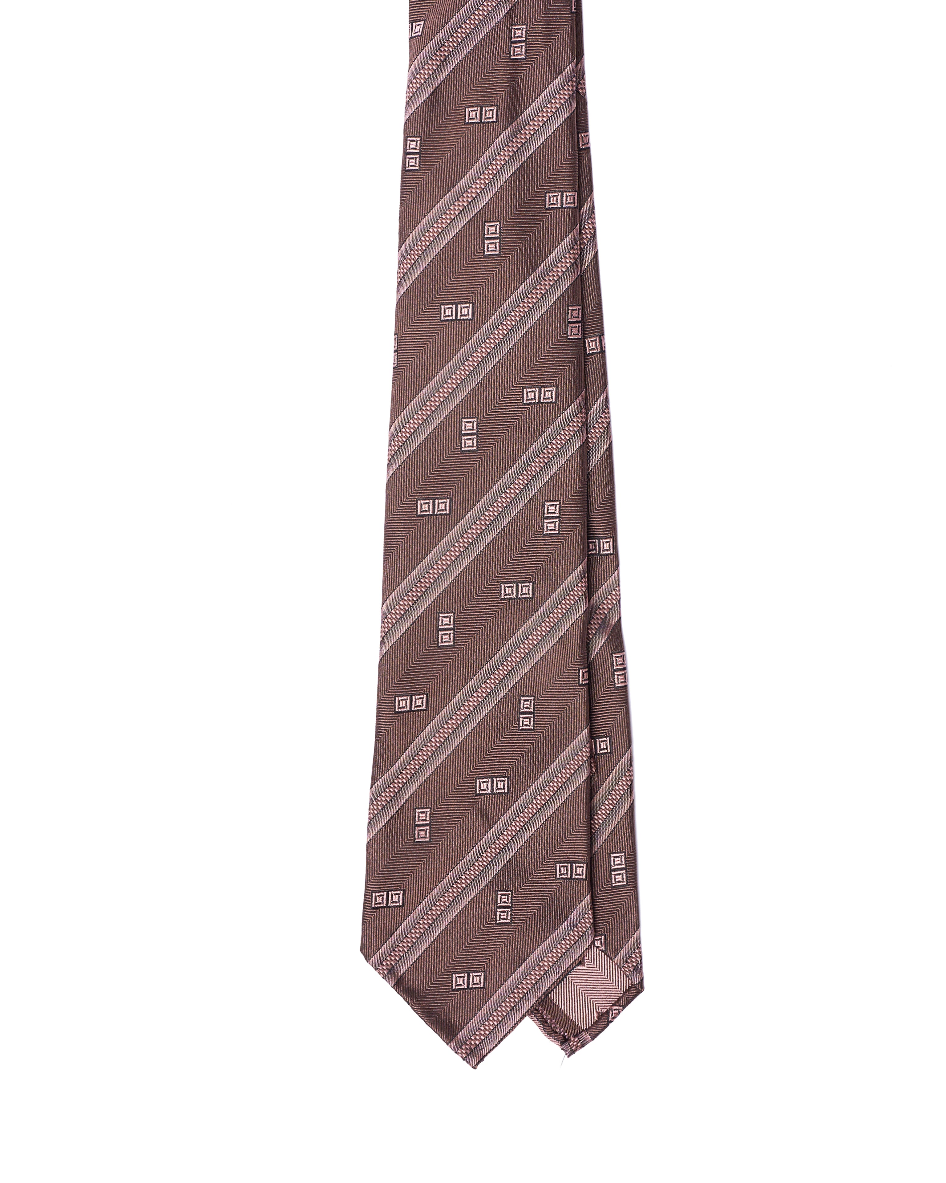 Jacquard tie - 7 Fold - Light pink stripe with grey herringbone