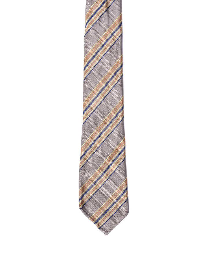 Jacquard tie - 7 Fold - Yellow stripe with grey