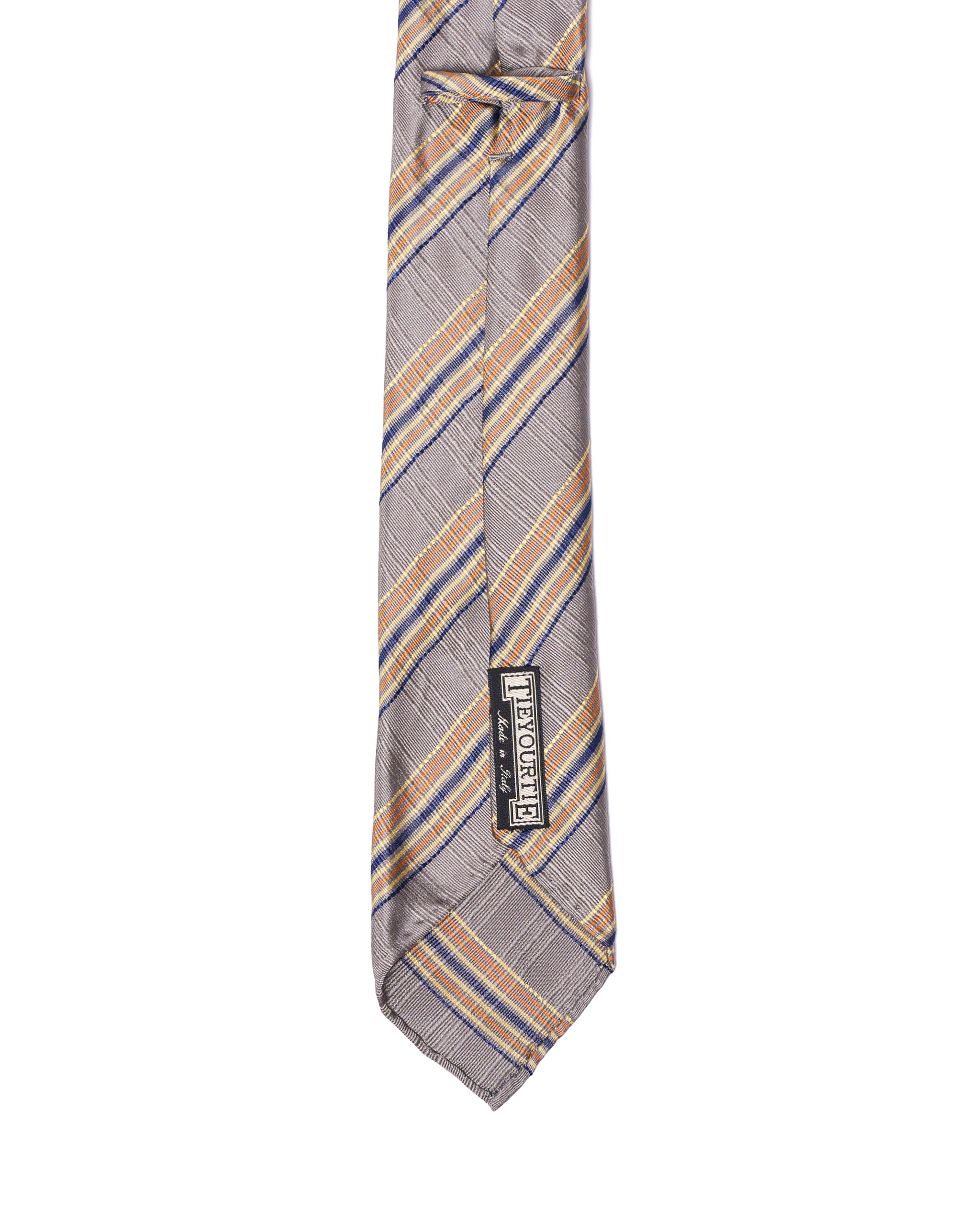 Jacquard tie - 7 Fold - Yellow stripe with grey