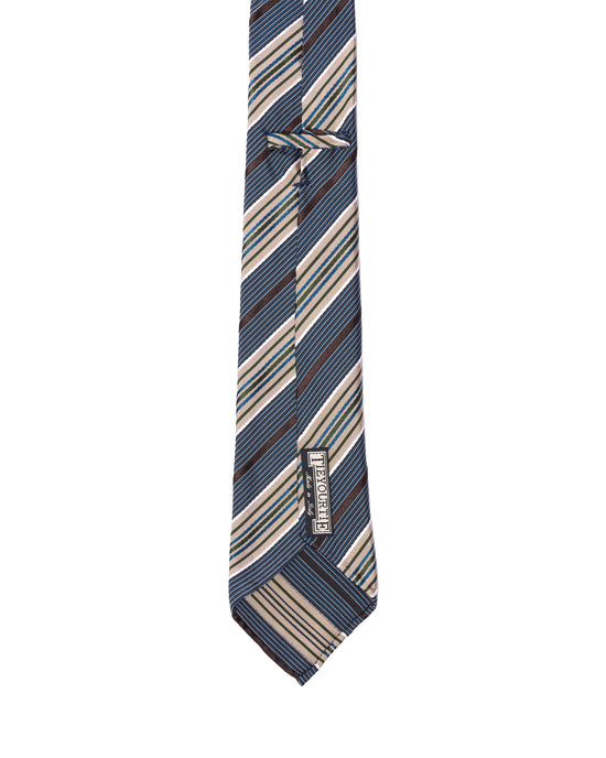 Jacquard tie - 7 Fold - Navy regimental stripe with brown