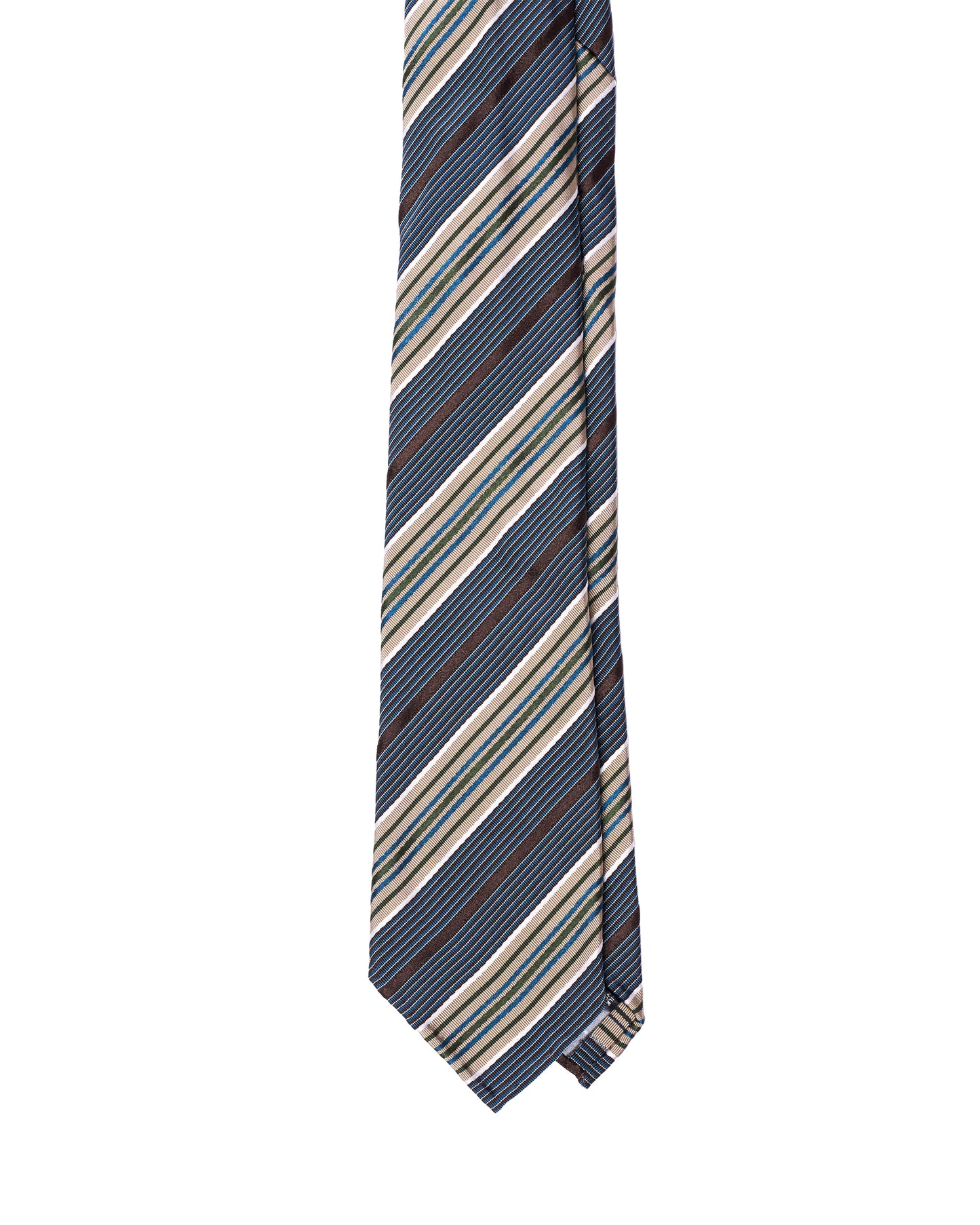 Jacquard tie - 7 Fold - Navy regimental stripe with brown