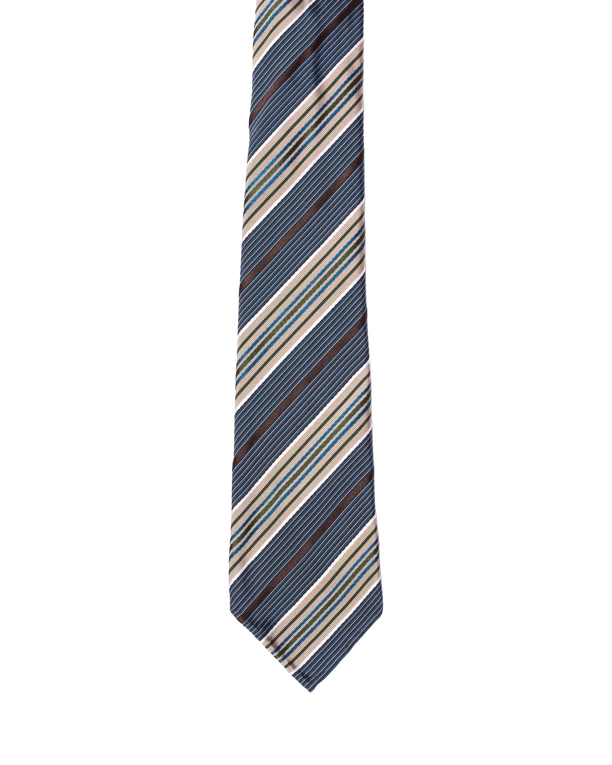 Jacquard tie - 7 Fold - Navy regimental stripe with brown