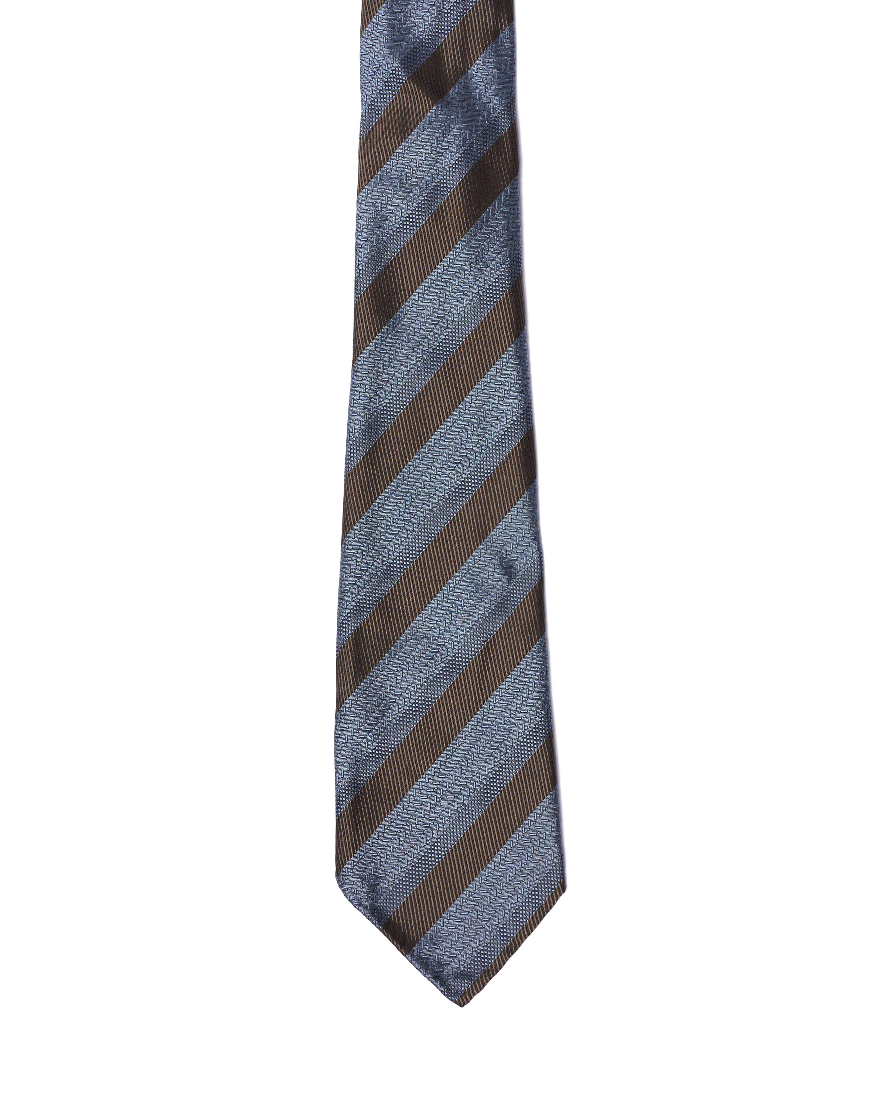 Jacquard tie - 7 Fold - Olive stripe with ocean blue