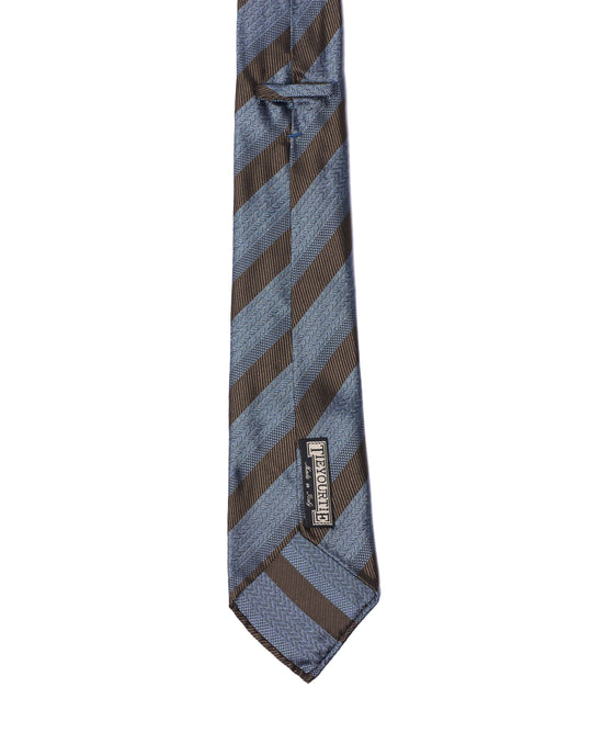 Jacquard tie - 7 Fold - Olive stripe with ocean blue