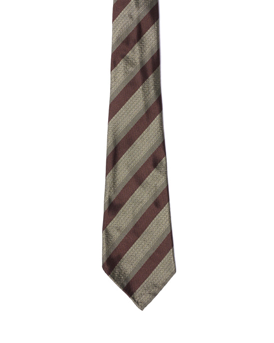 Jacquard tie - 7 Fold - Brown stripe with matcha green