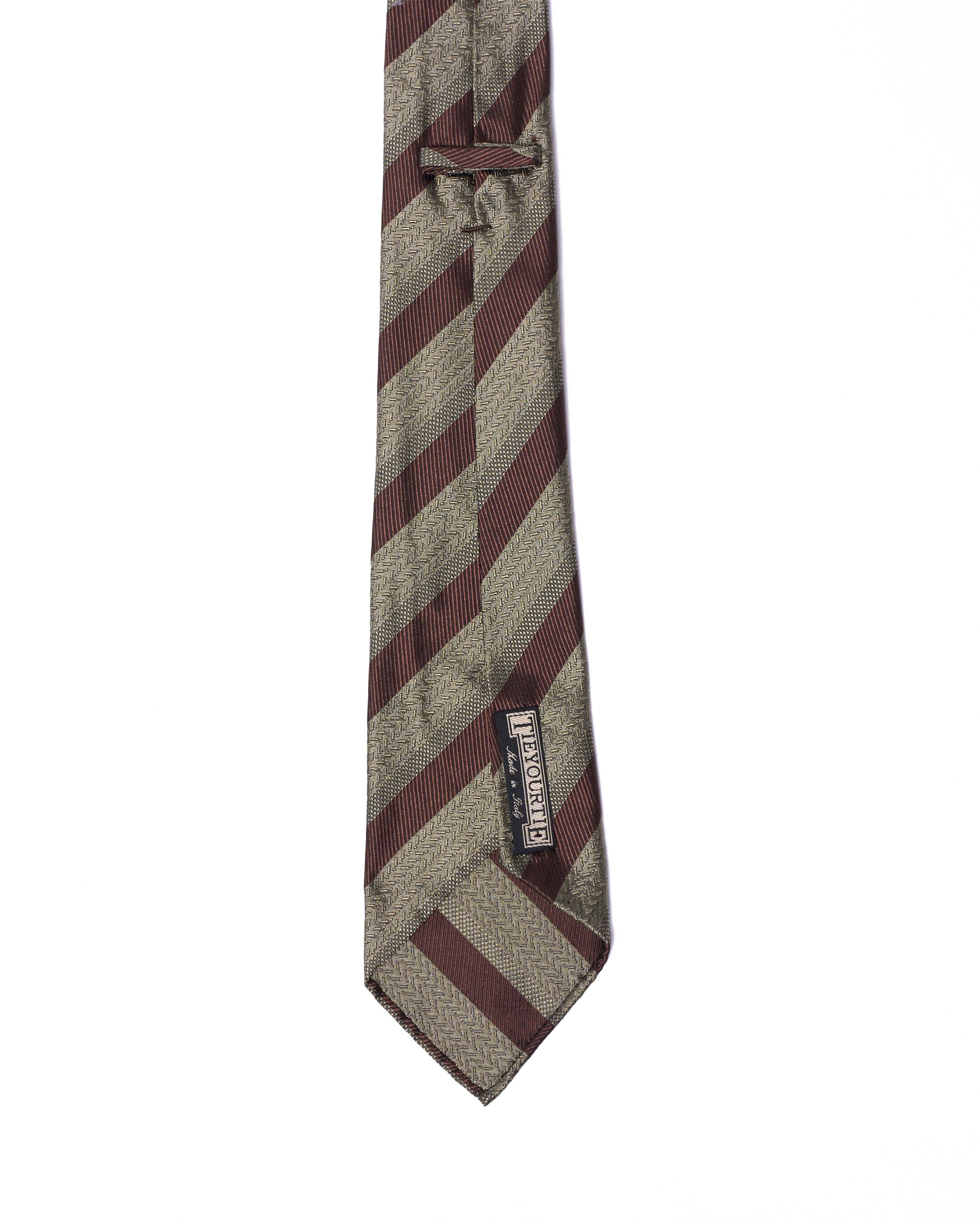 Jacquard tie - 7 Fold - Brown stripe with matcha green