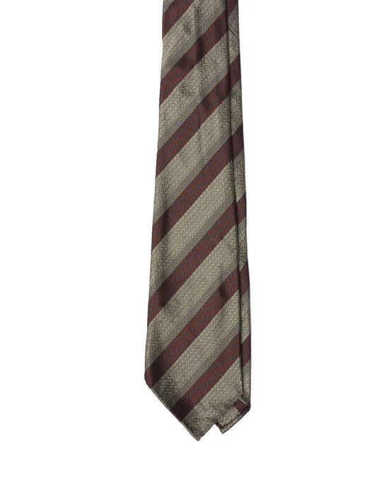 Jacquard tie - 7 Fold - Brown stripe with matcha green