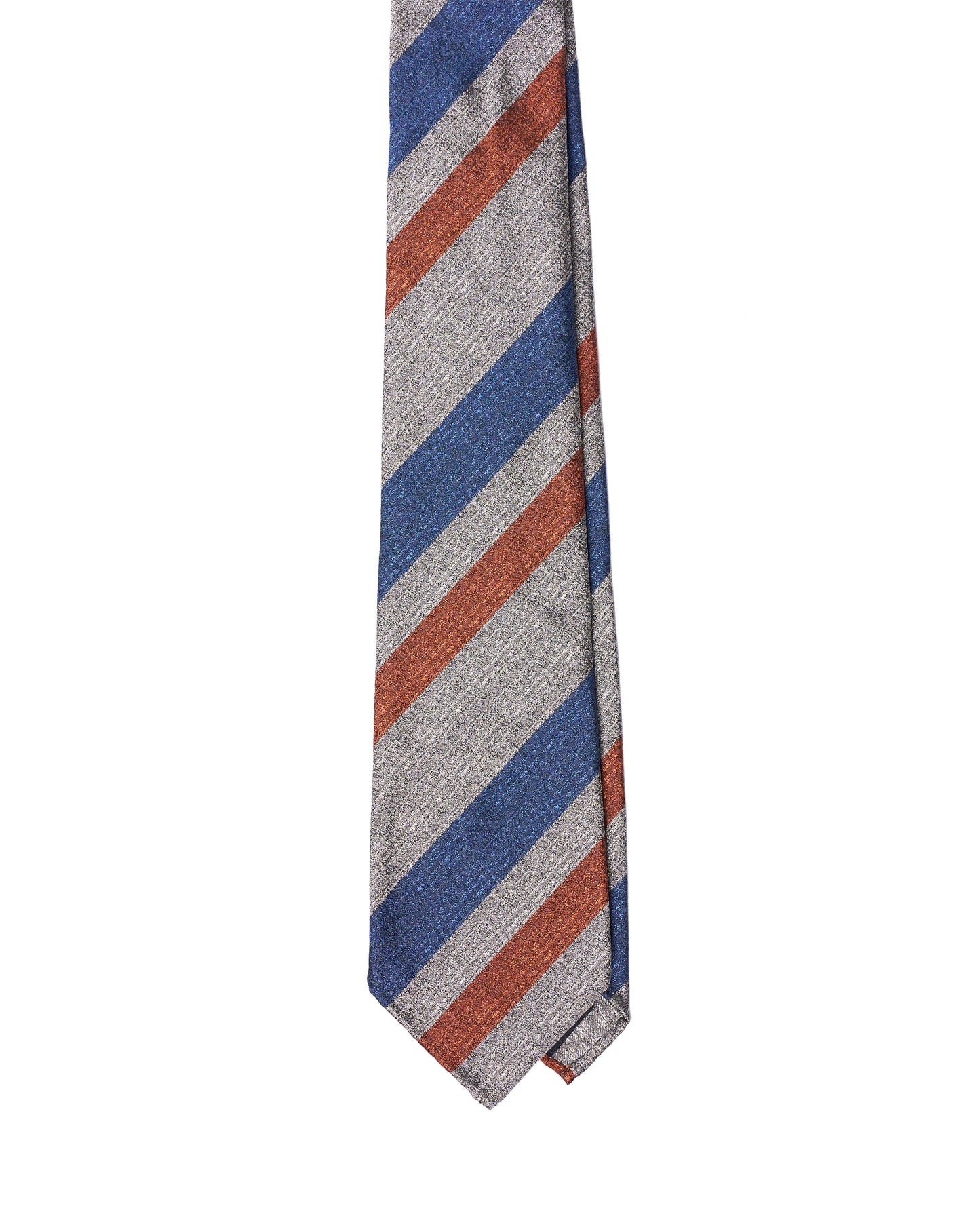 Jacquard tie - 7 Fold - Navy, orange regimental stripe with silver