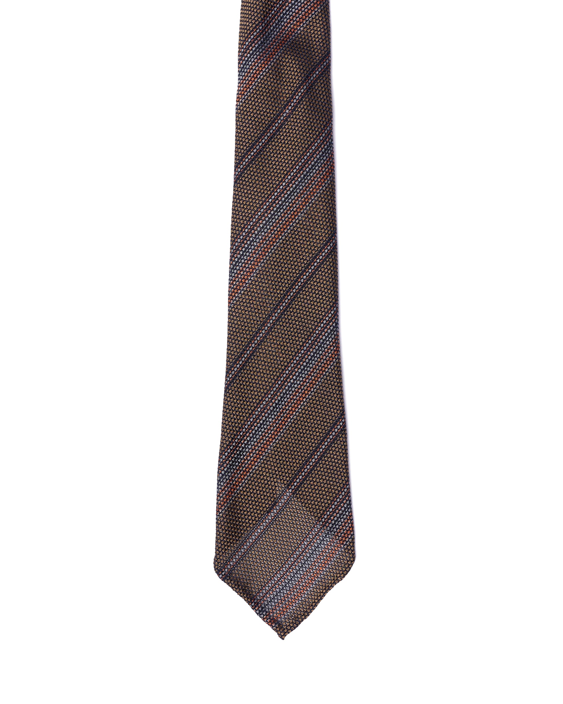 Grenadine tie - 7 Fold - Orange, sky blue and black stripe with grey