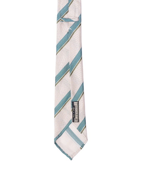 Grenadine tie - 7 Fold - Blue herringbone and olive stripe with offwhite