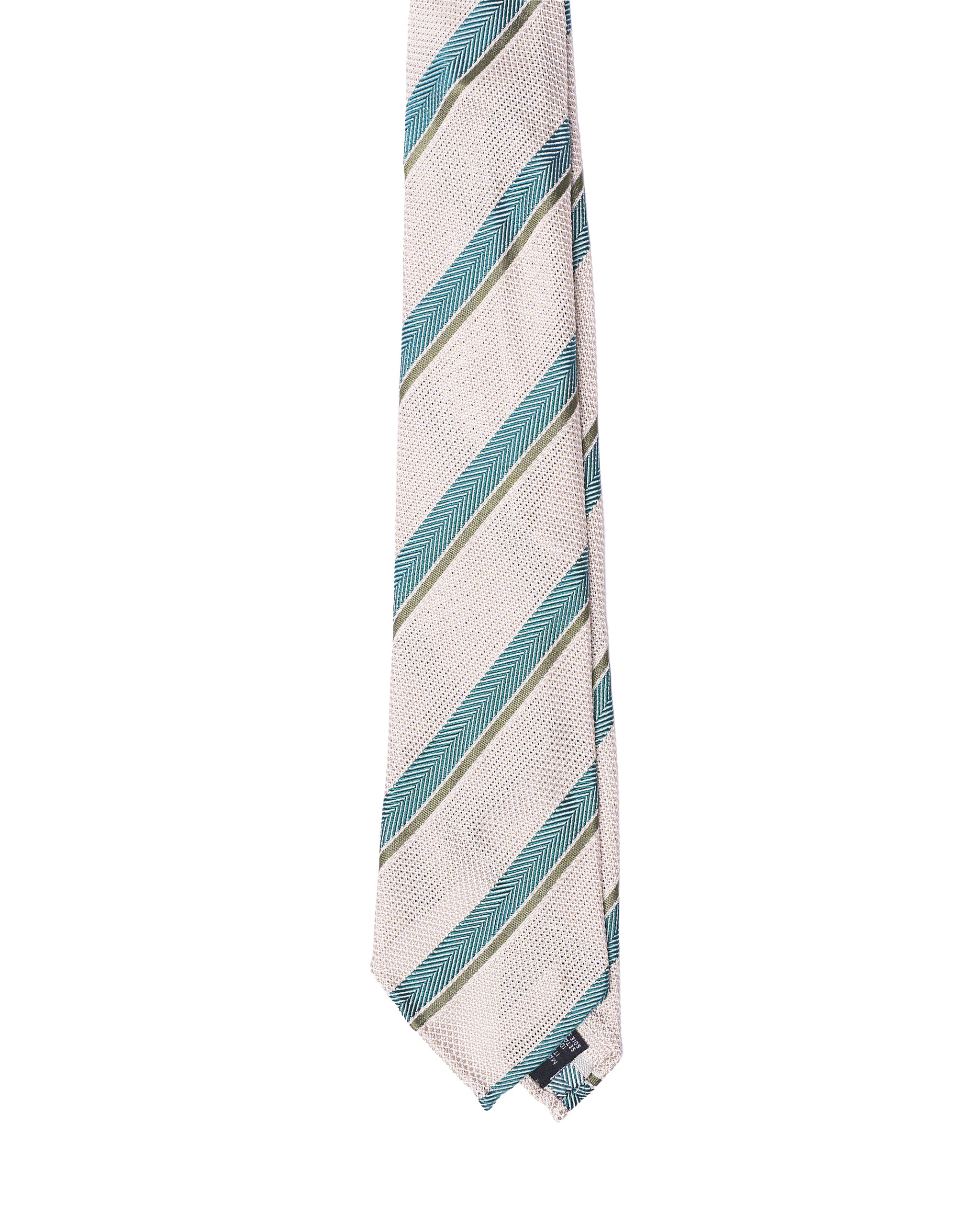 Grenadine tie - 7 Fold - Blue herringbone and olive stripe with offwhite