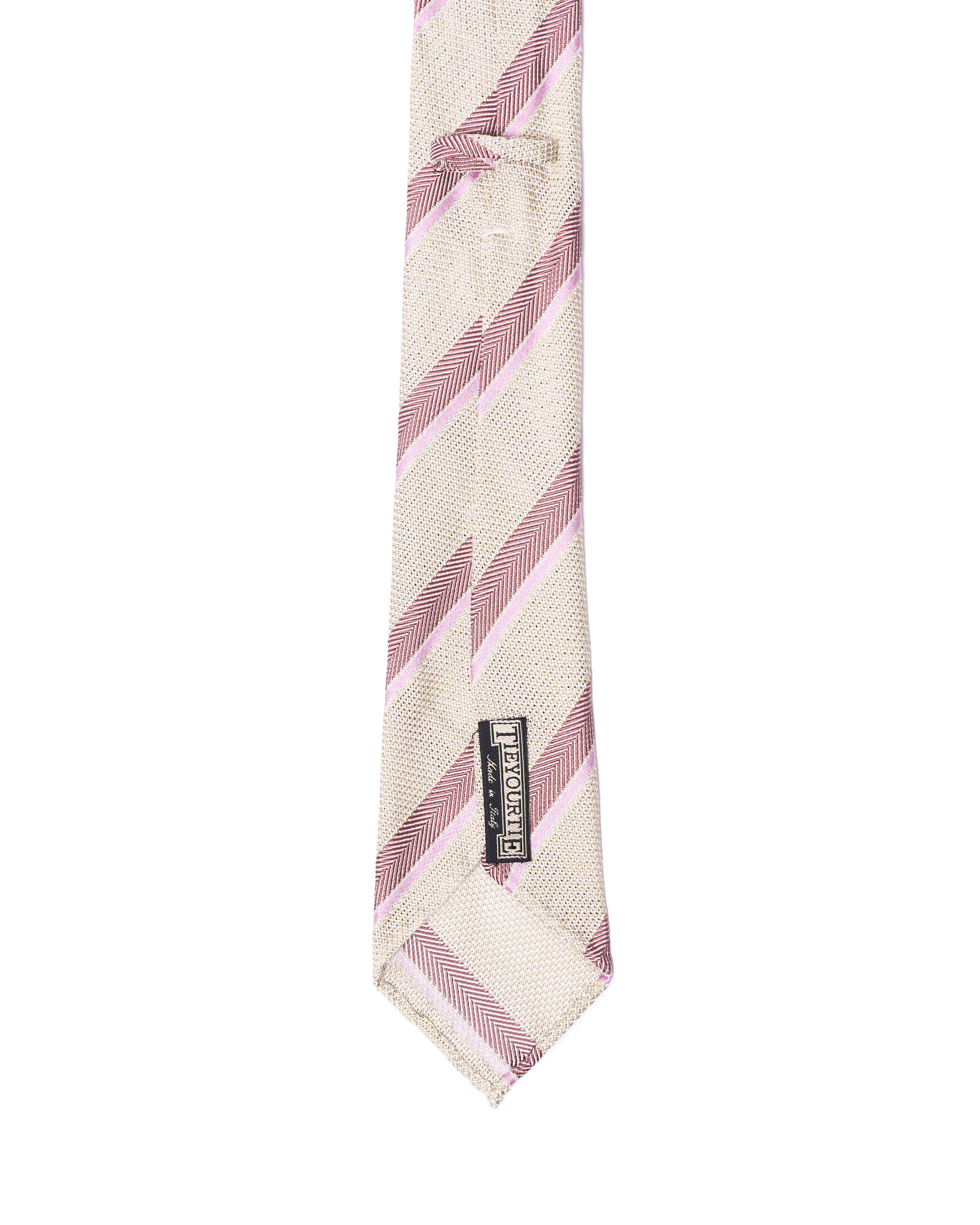 Grenadine tie - 7 Fold - Red herringbone and pink stripe with offwhite