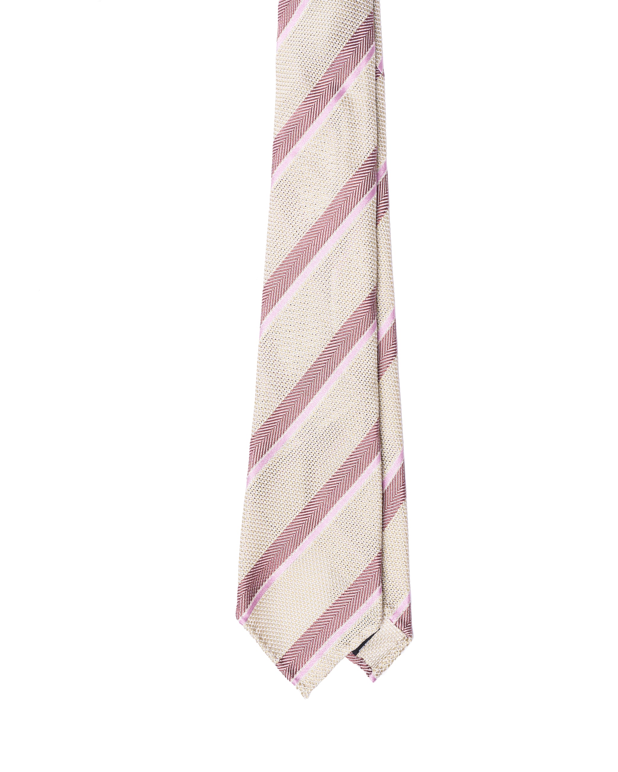 Grenadine tie - 7 Fold - Red herringbone and pink stripe with offwhite