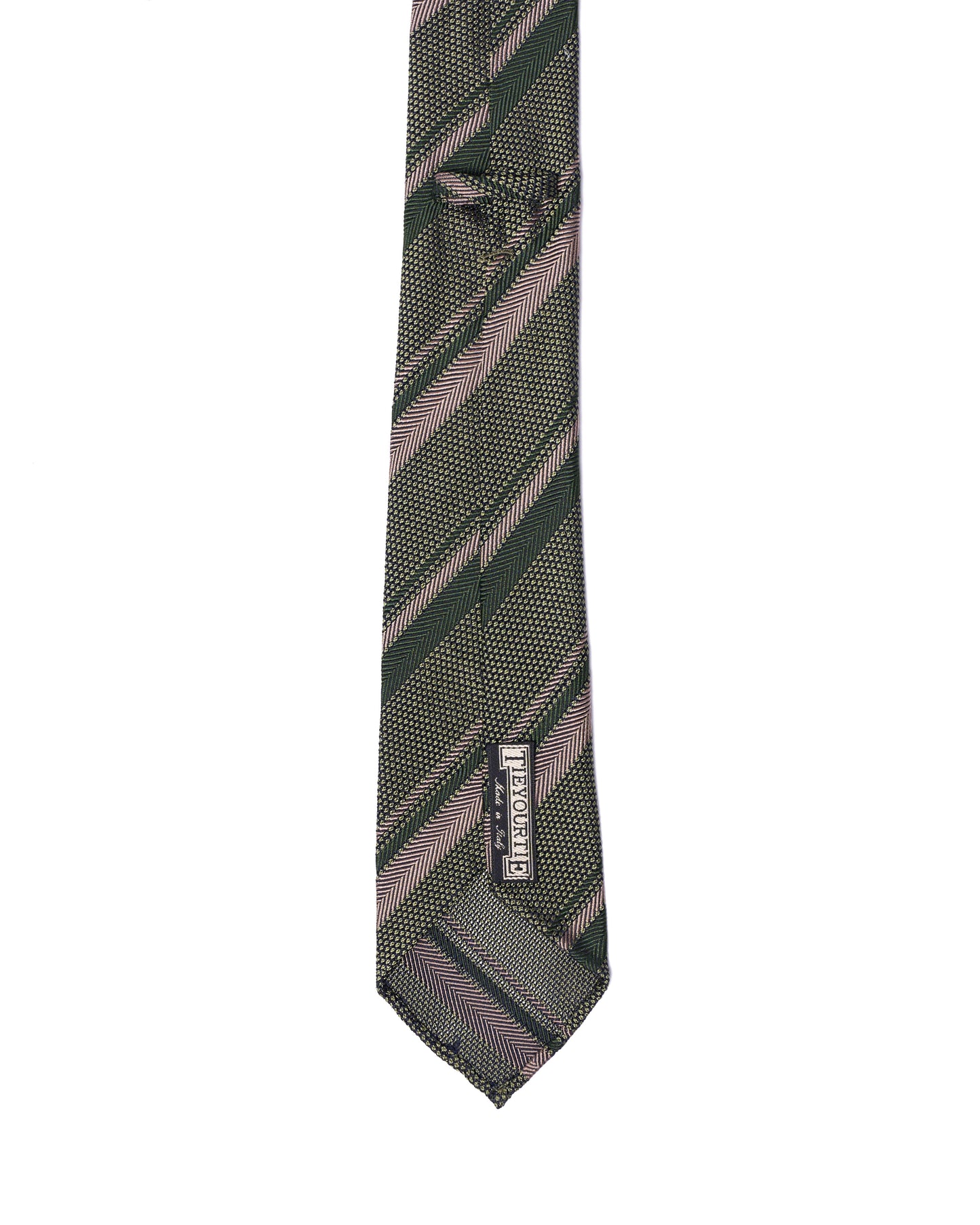 Grenadine tie - 7 Fold - Taupe herringbone and green stripe with green