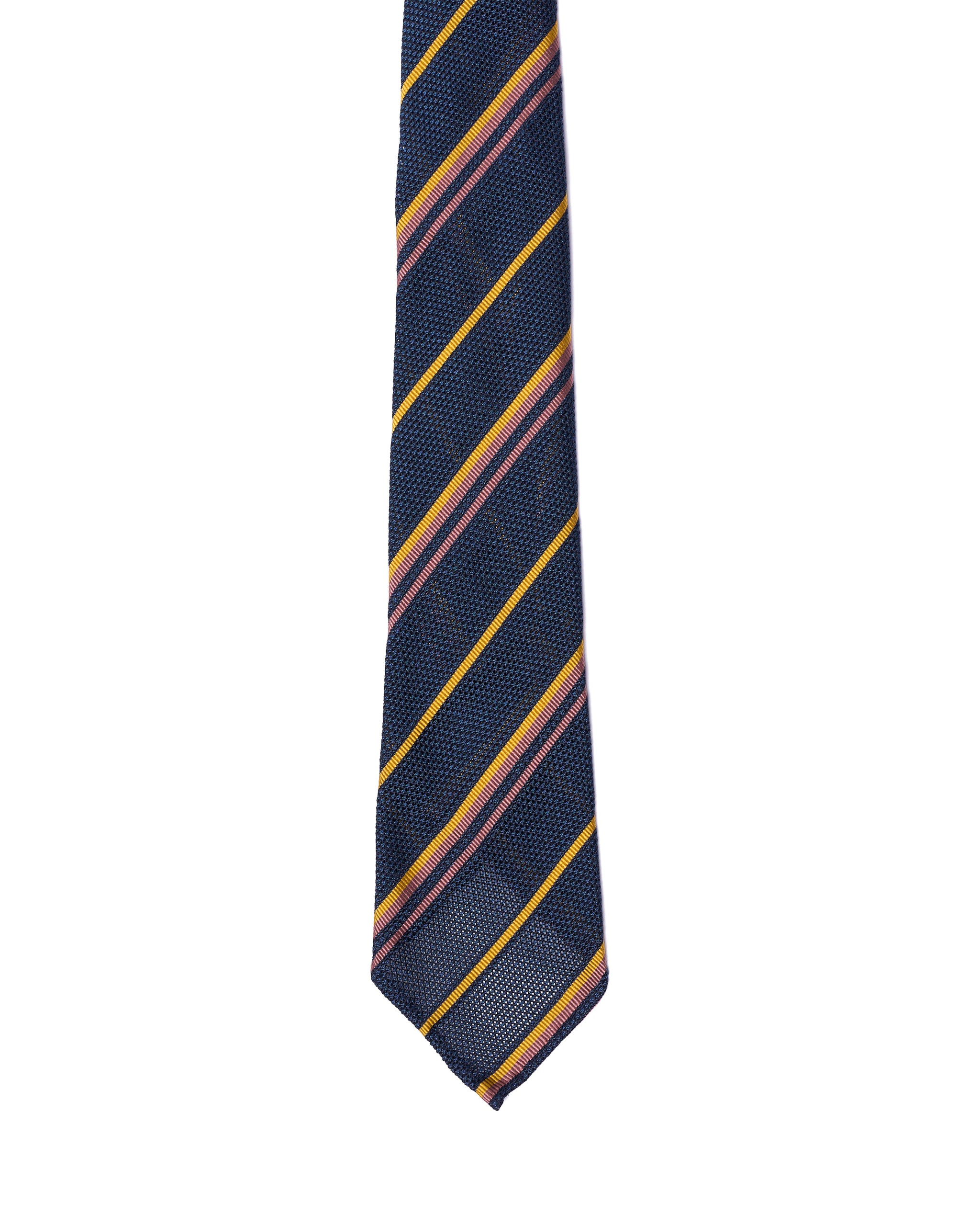 Grenadine tie - 7 Fold - Yellow and pink stripe with navy blue