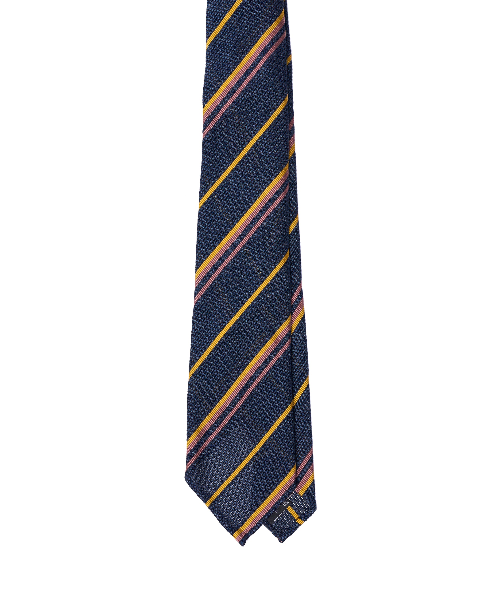 Grenadine tie - 7 Fold - Yellow and pink stripe with navy blue