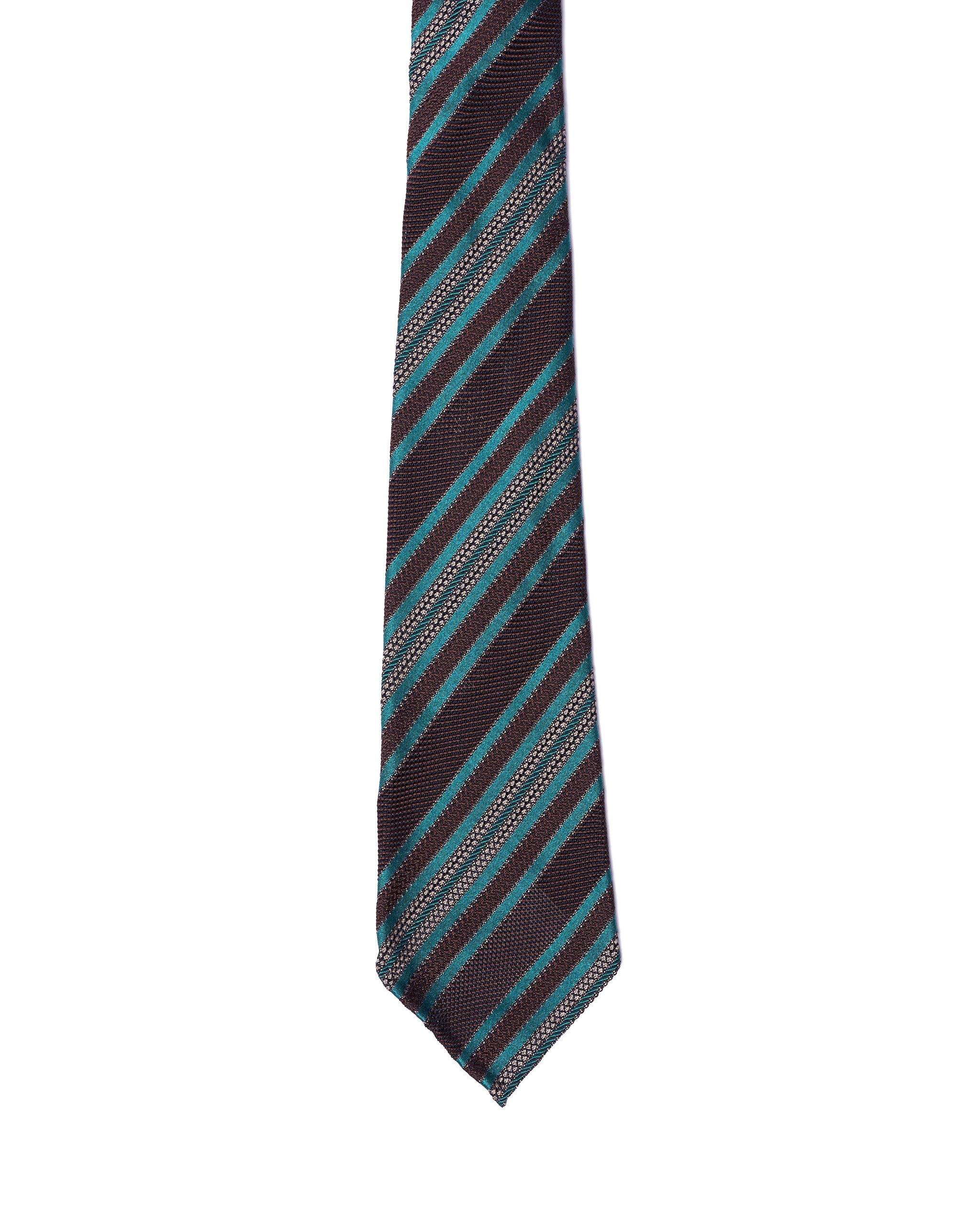 Grenadine tie - 7 Fold - Turquoise blue stripe with brown