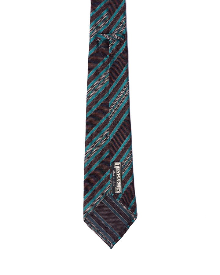 Grenadine tie - 7 Fold - Turquoise blue stripe with brown