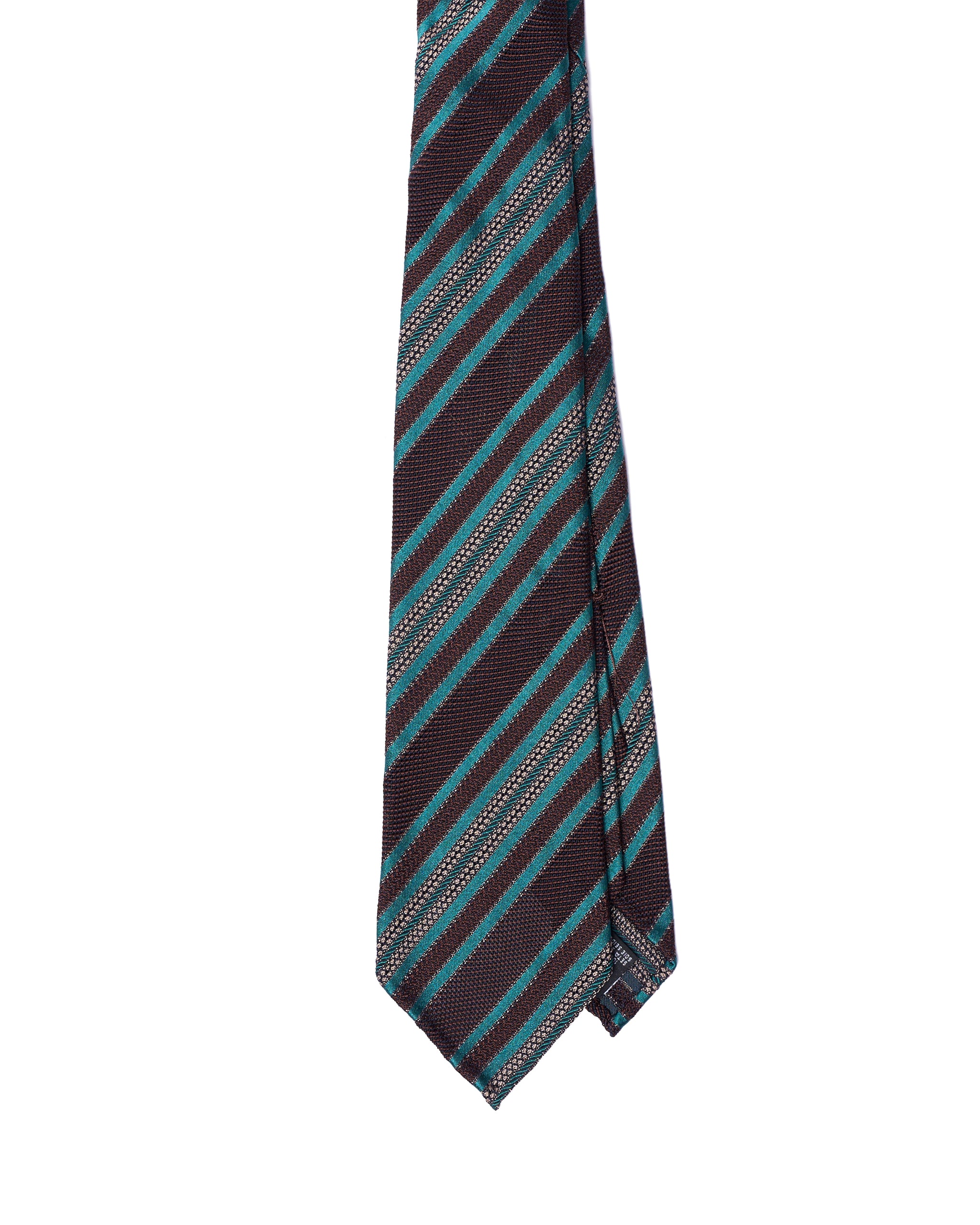 Grenadine tie - 7 Fold - Turquoise blue stripe with brown