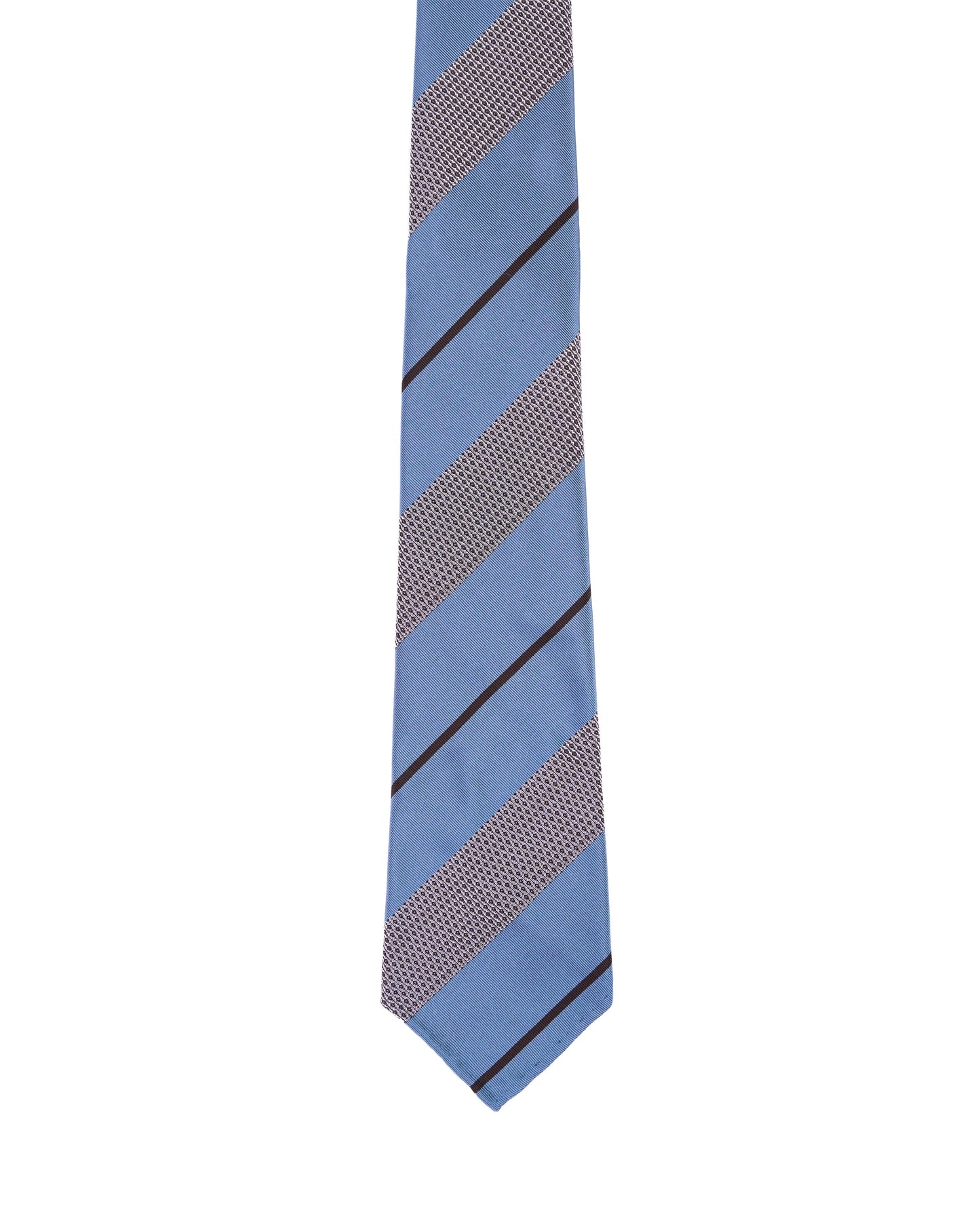Jacquard tie - 7 Fold - Light blue and grey with black stripe