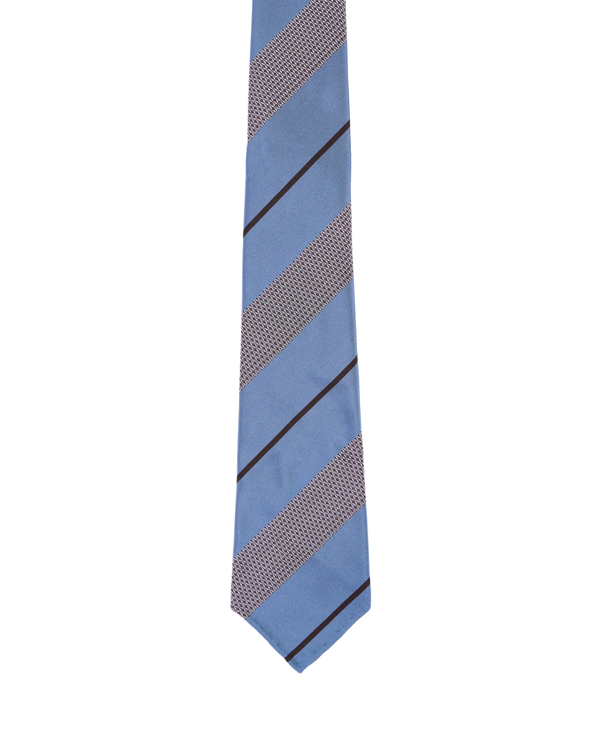 Jacquard tie - 7 Fold - Light blue and grey with black stripe