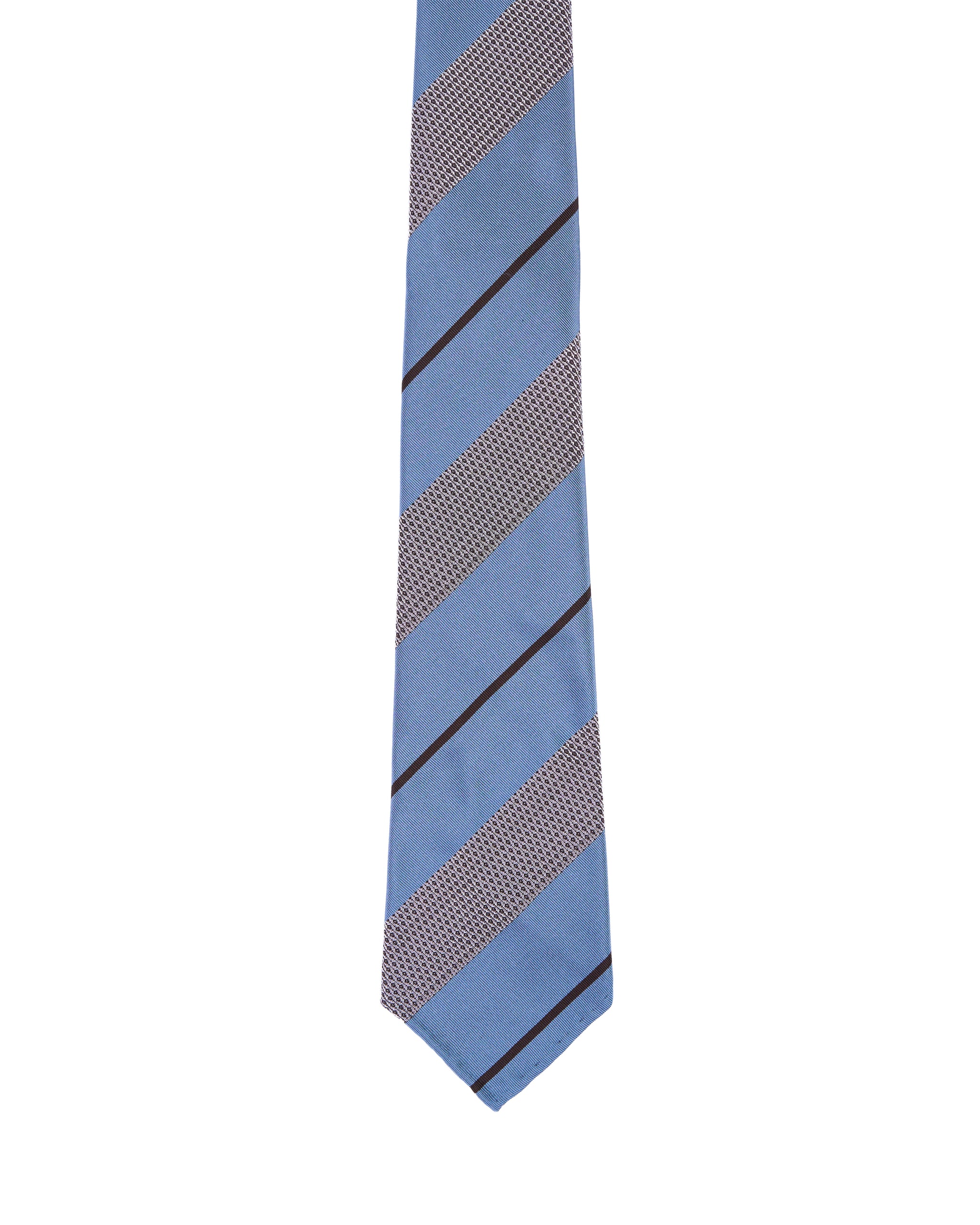 Jacquard tie - 7 Fold - Light blue and grey with black stripe