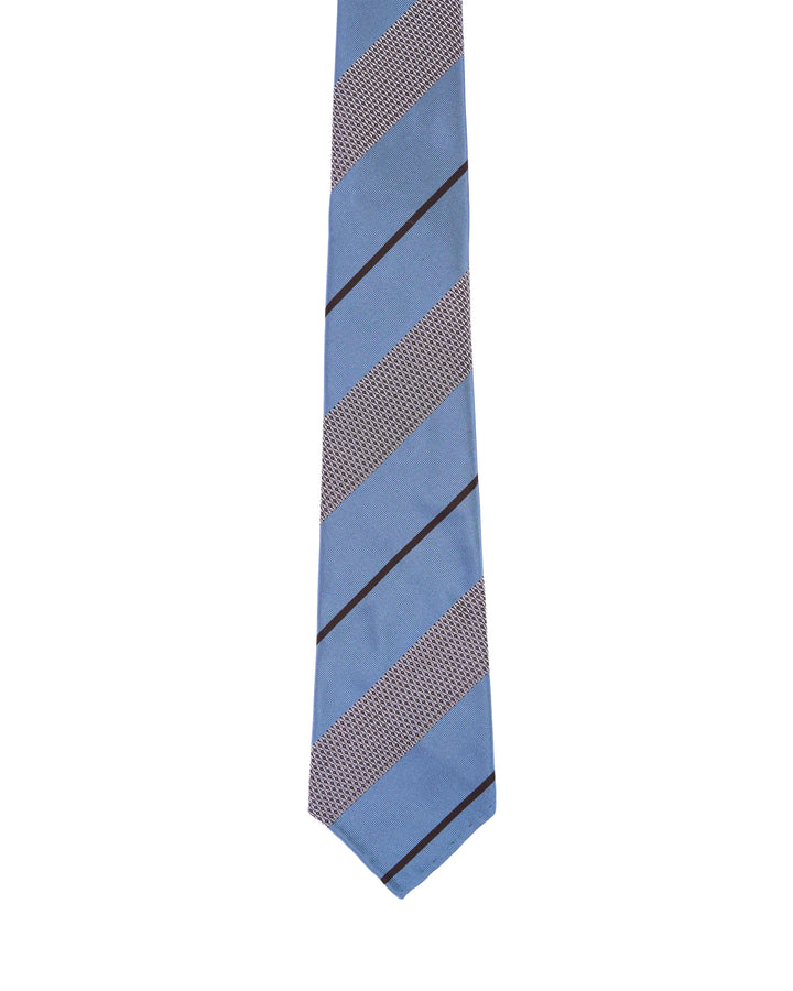 Jacquard tie - 7 Fold - Light blue and grey with black stripe
