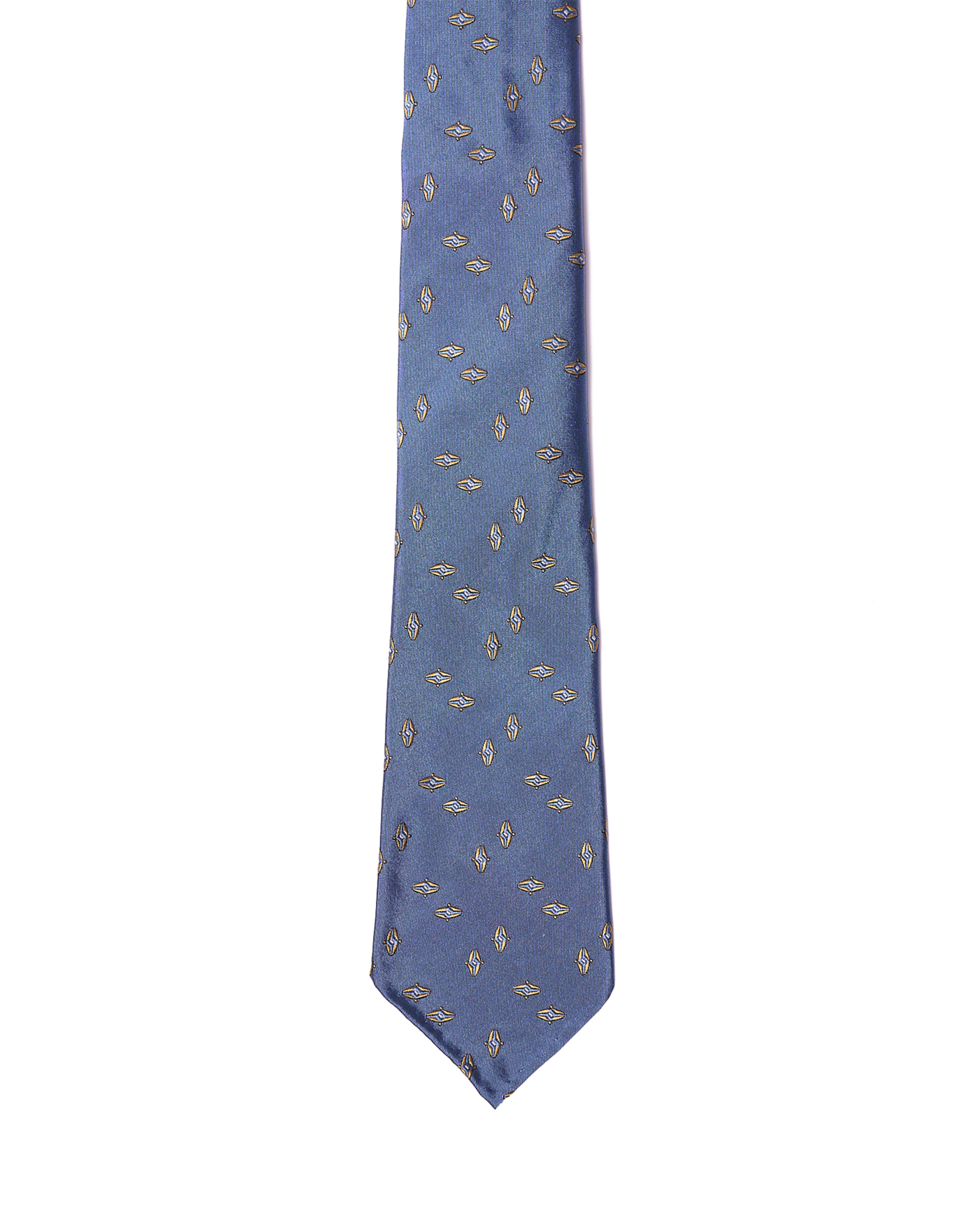 Jacquard tie - 7 Fold - Navy blue with yellow small motif