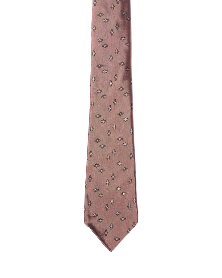 Jacquard tie - 7 Fold - Light brown with dark green small motif