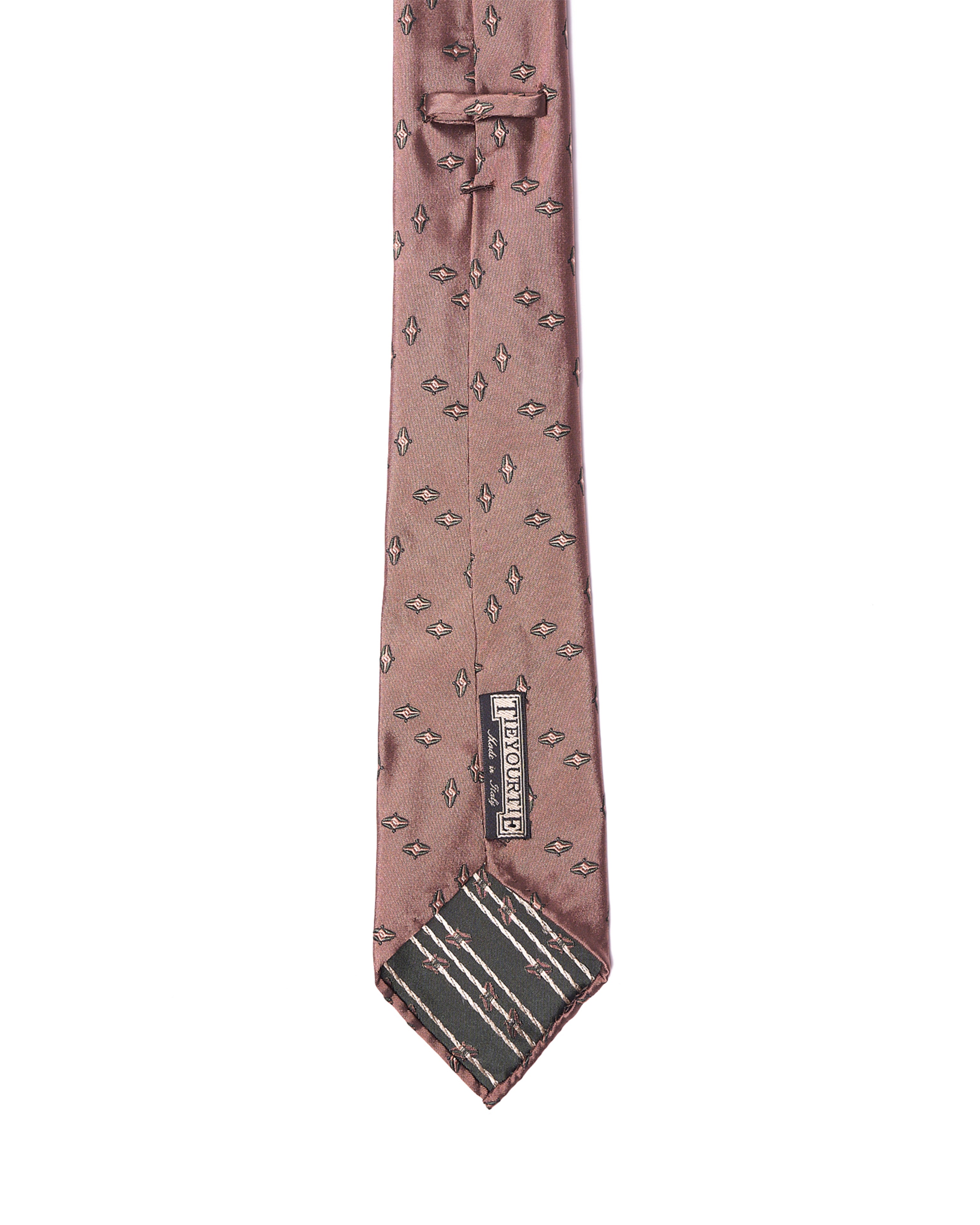 Jacquard tie - 7 Fold - Light brown with dark green small motif