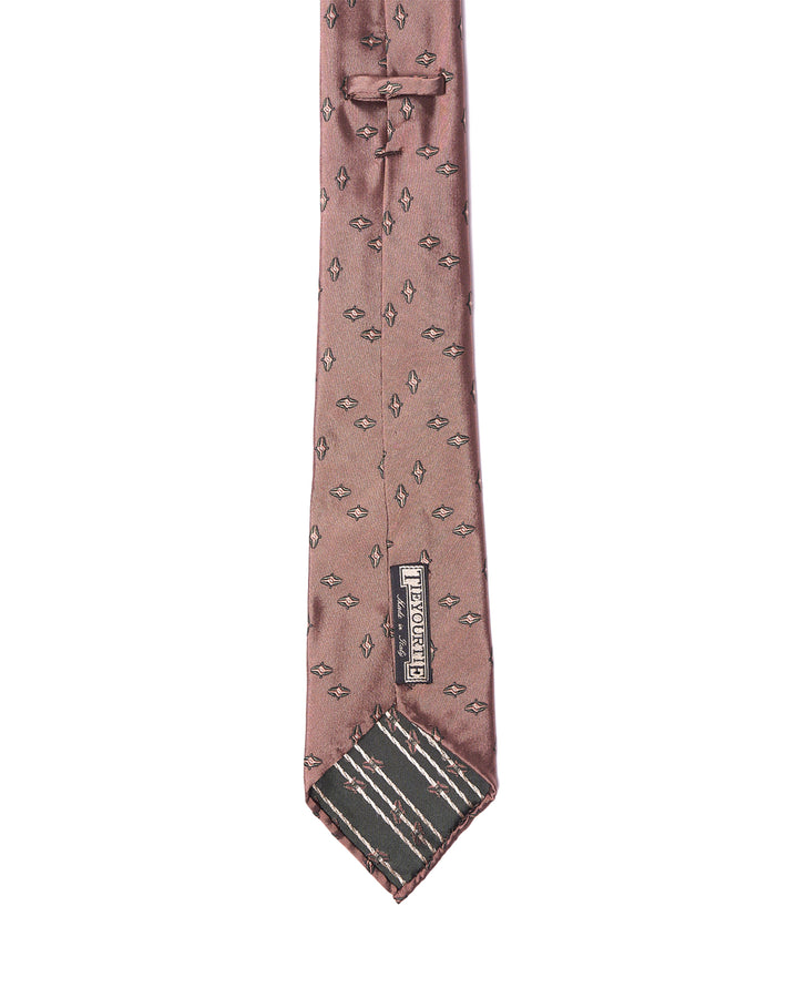 Jacquard tie - 7 Fold - Light brown with dark green small motif