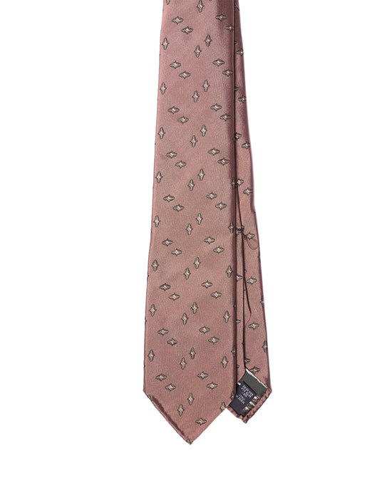 Jacquard tie - 7 Fold - Light brown with dark green small motif