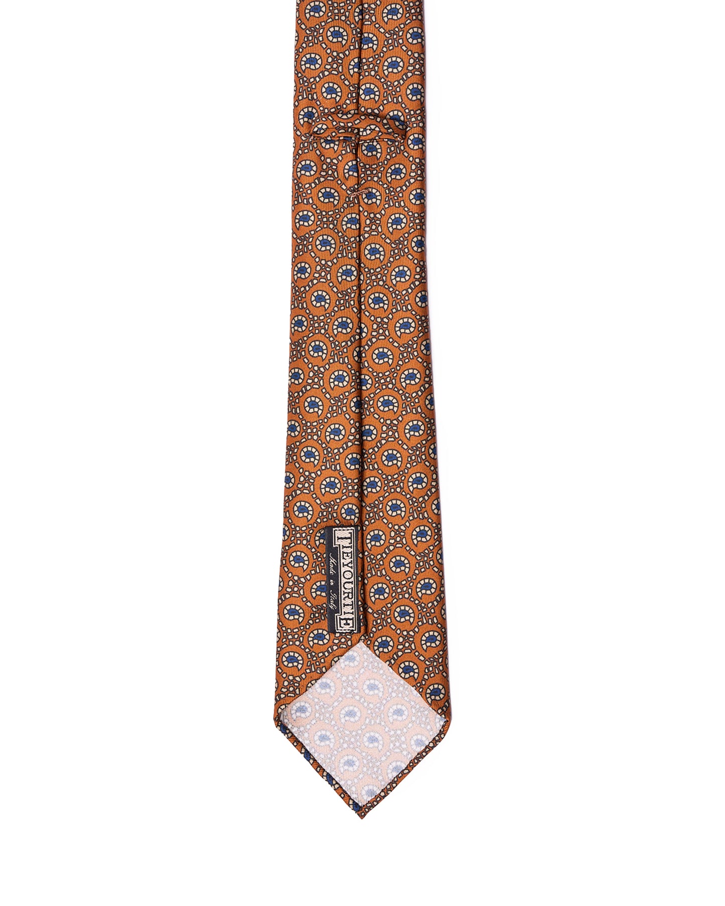 Printed tie - 7 Fold - Orange with navy and white motif