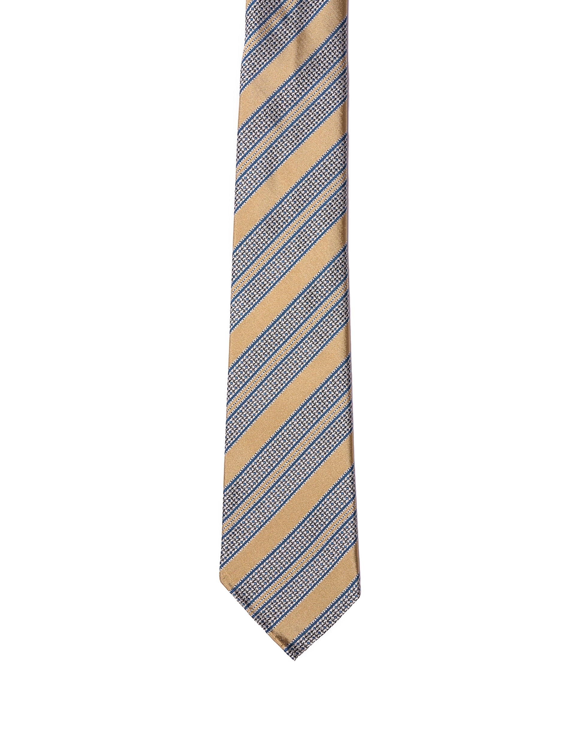 Jacquard tie - 7 Fold - Yellow, navy and white stripe garza