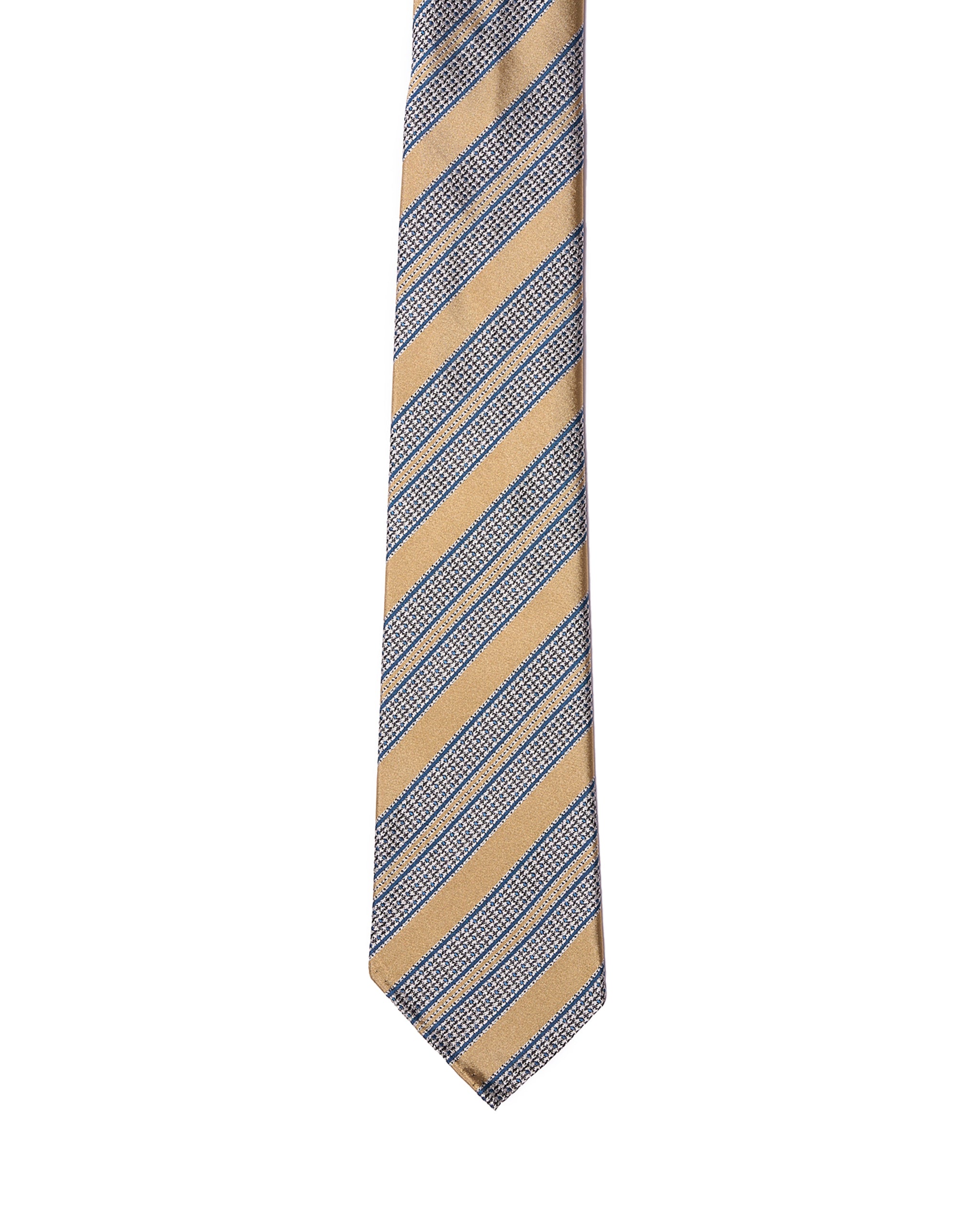 Jacquard tie - 7 Fold - Yellow, navy and white stripe garza