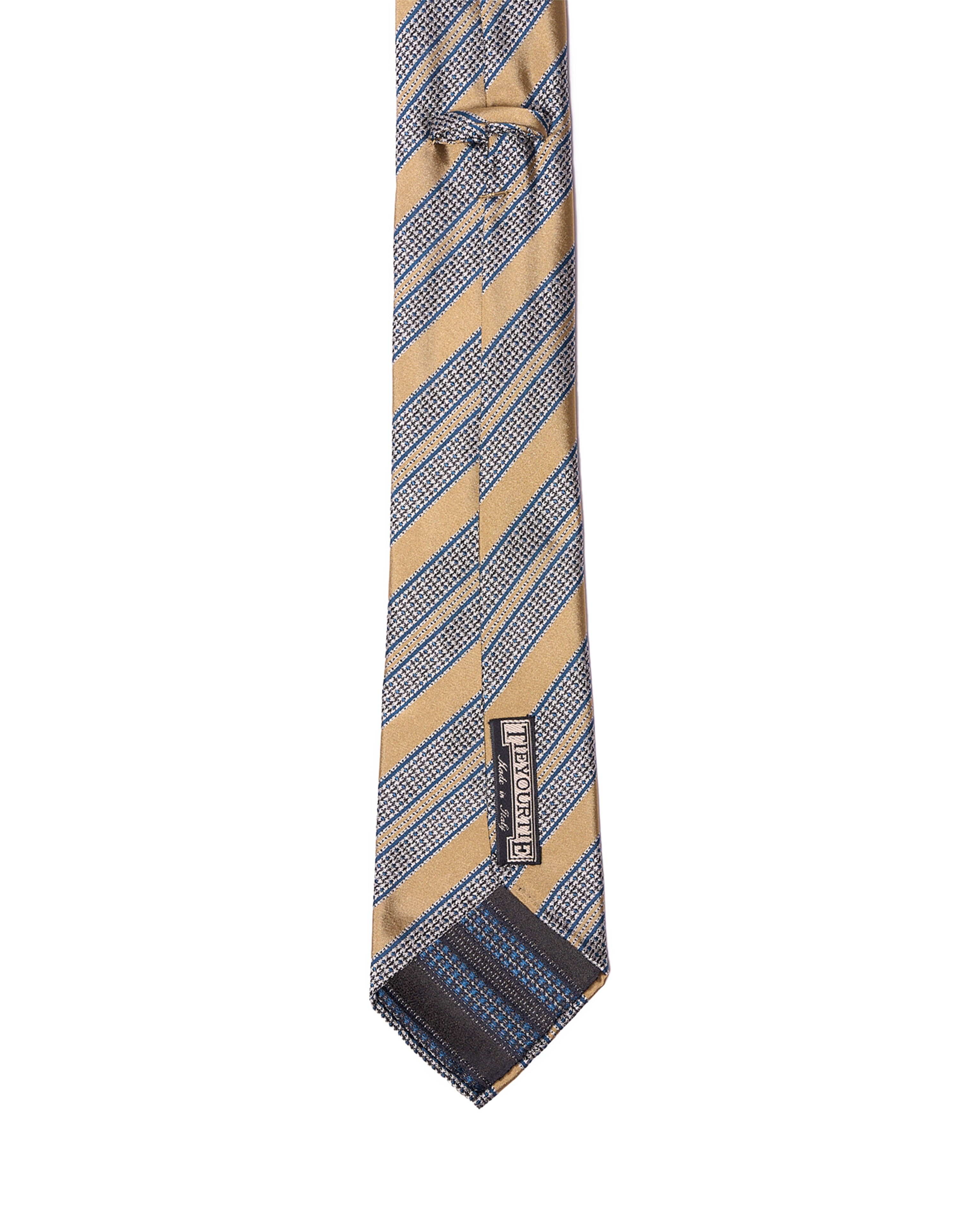 Jacquard tie - 7 Fold - Yellow, navy and white stripe garza