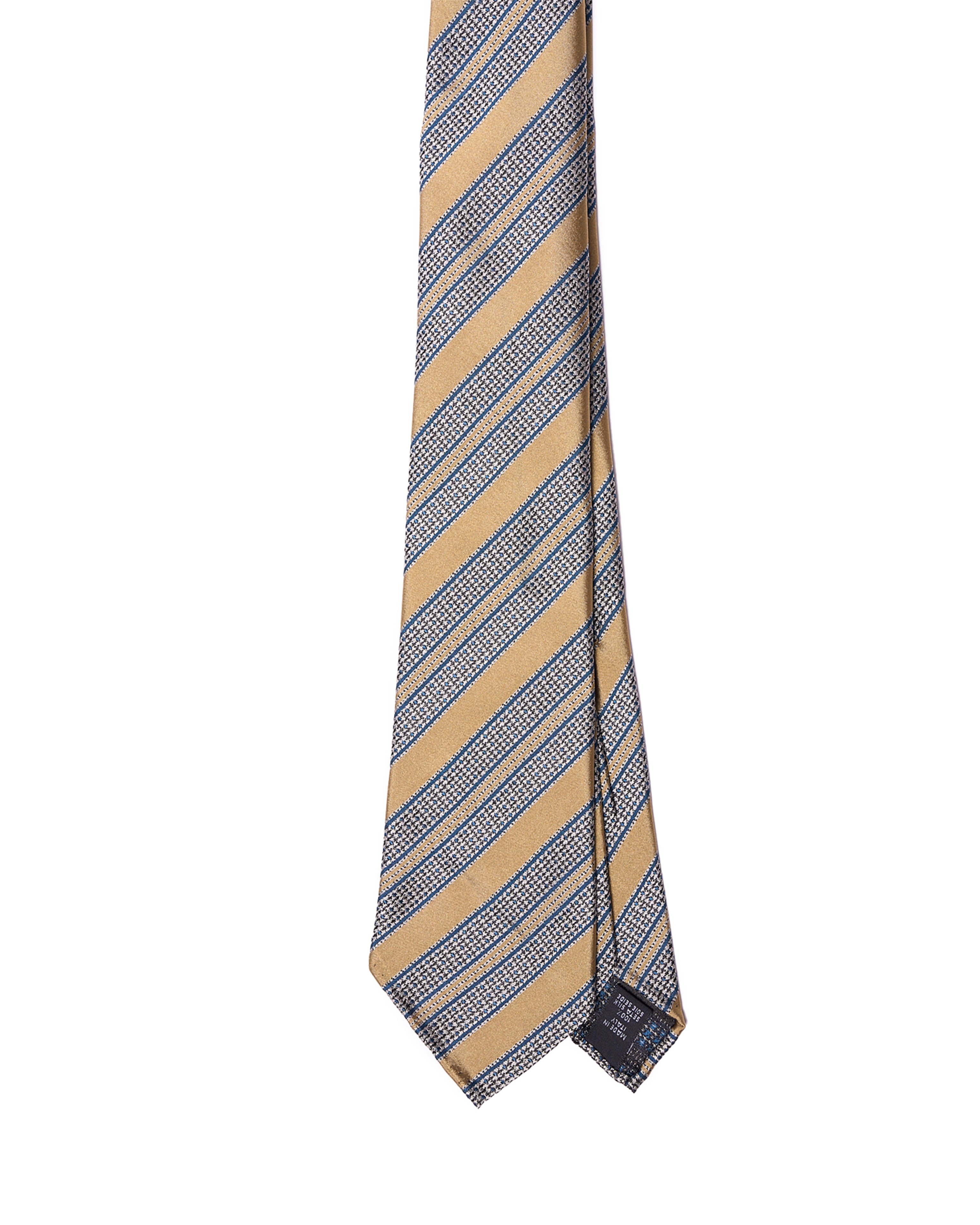 Jacquard tie - 7 Fold - Yellow, navy and white stripe garza