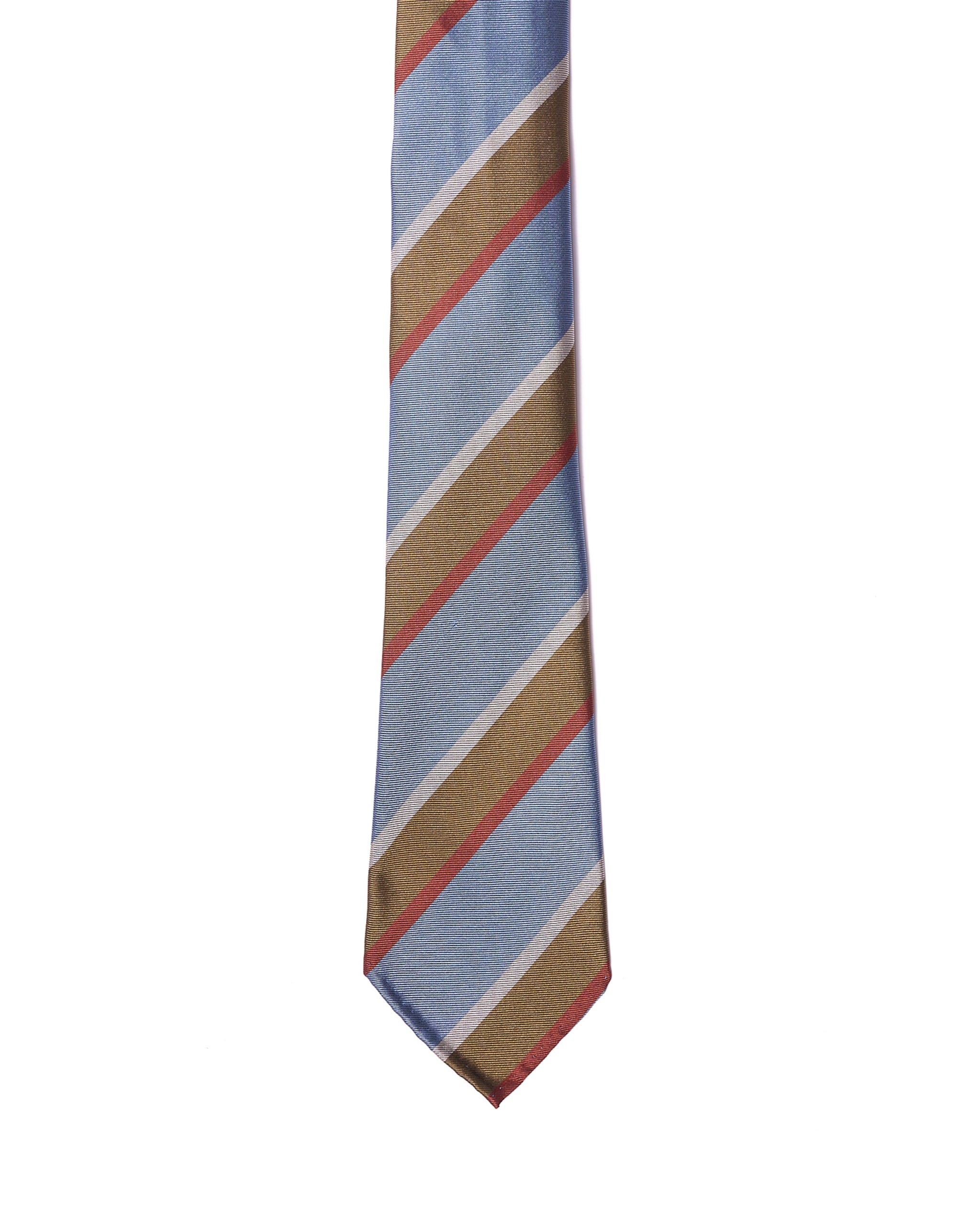 Jacquard tie - 7 Fold - Light blue, olive, gray and brick stripe