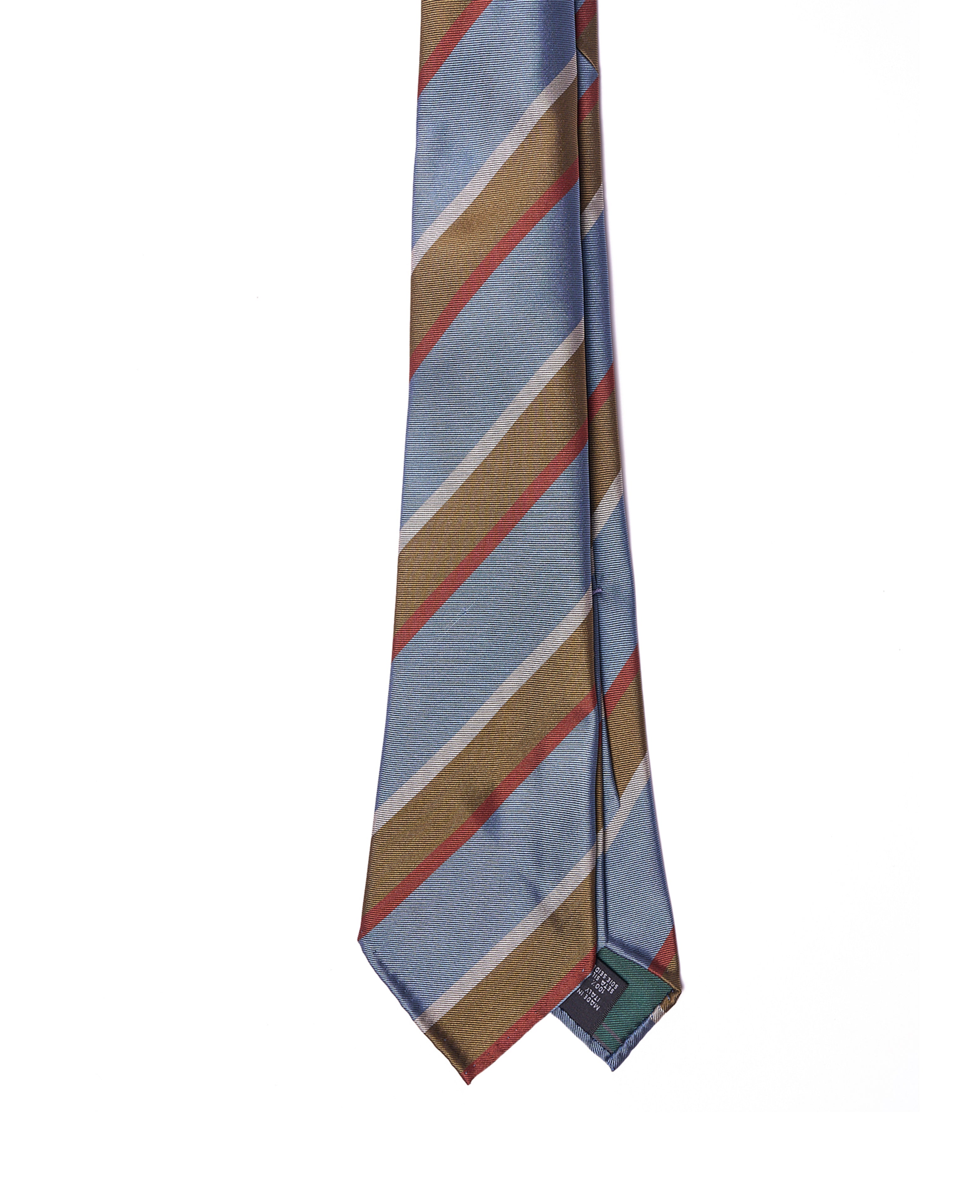 Jacquard tie - 7 Fold - Light blue, olive, gray and brick stripe