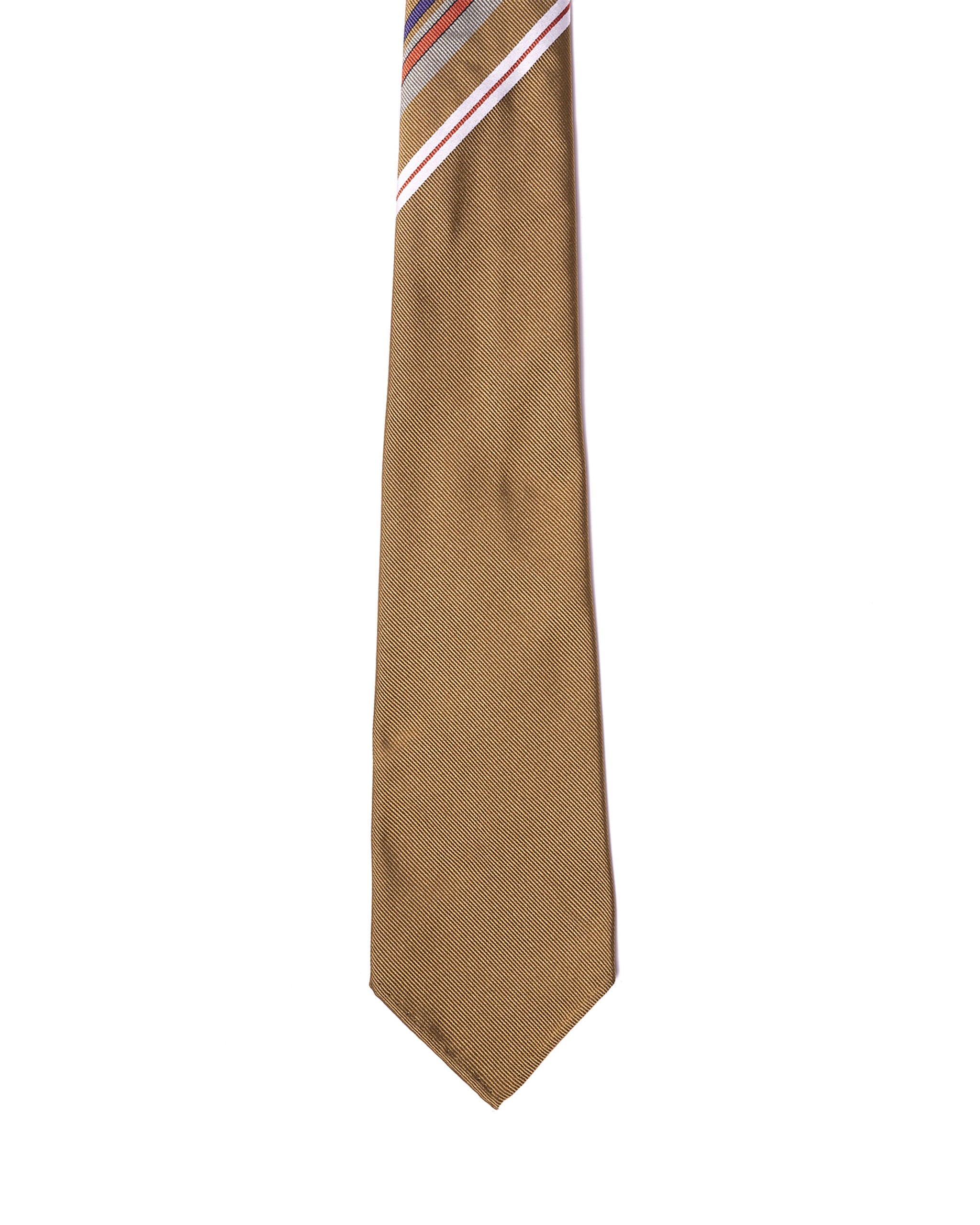 Jacquard tie - 7 Fold - Olive green with white and gray stripe