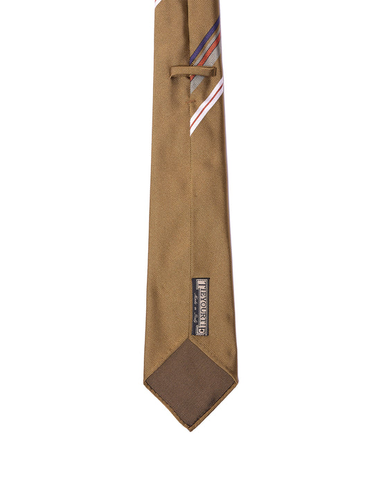 Jacquard tie - 7 Fold - Olive green with white and gray stripe