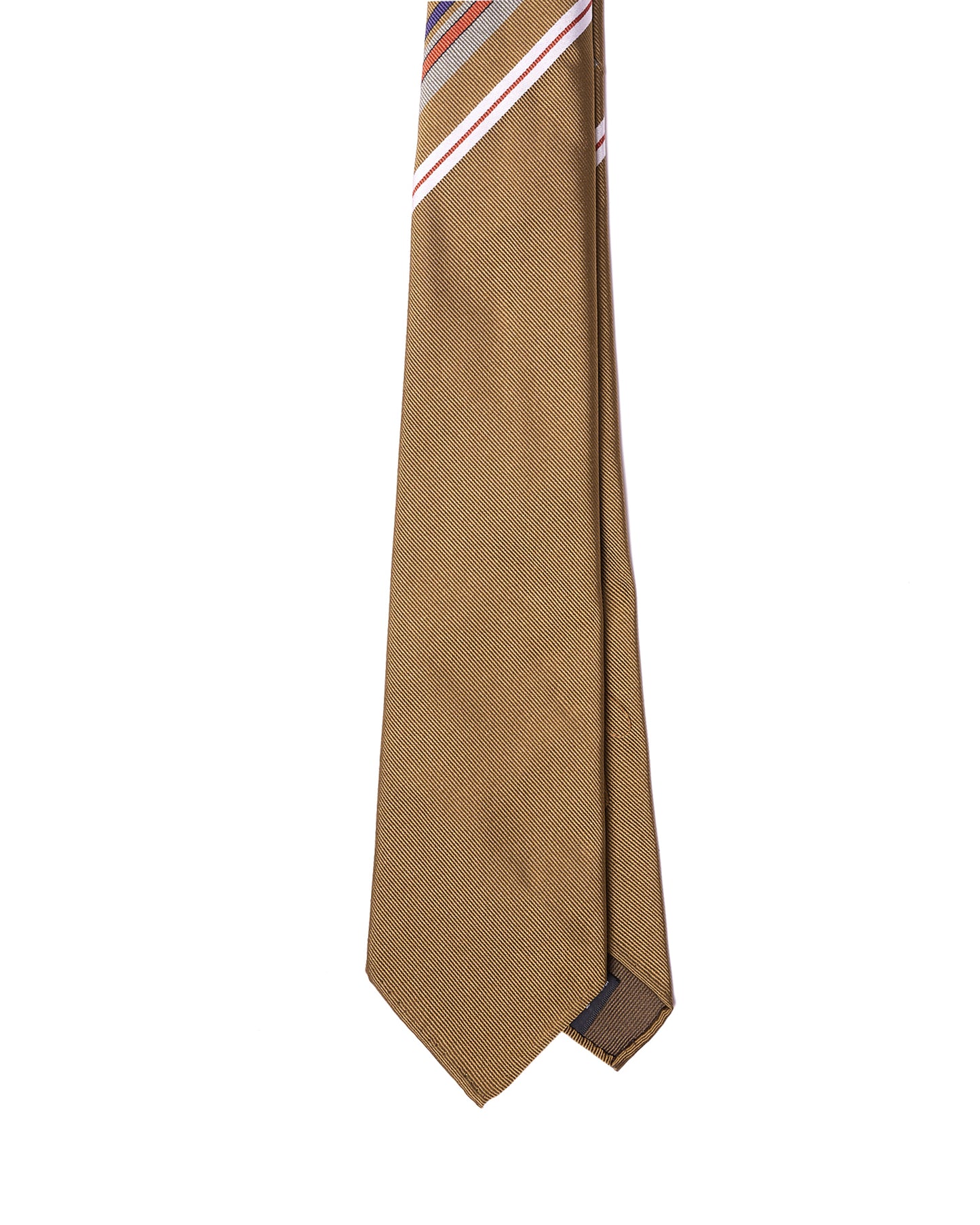 Jacquard tie - 7 Fold - Olive green with white and gray stripe